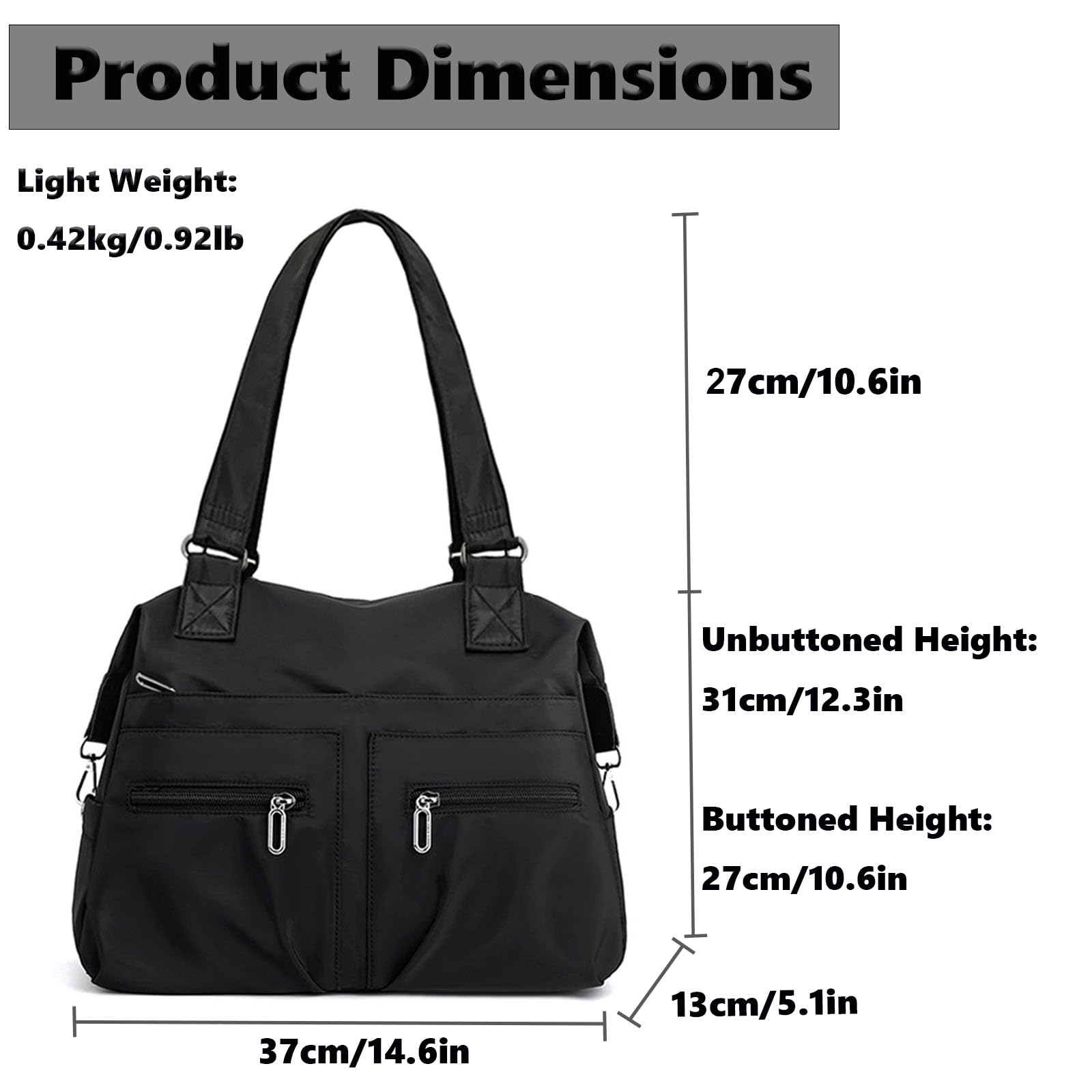 Waterproof Nylon Tote Bag for Women - Lightweight Shoulder Bag with Zipper, Durable Hobo Purse & Handbag - Perfect for Work, Travel, Shopping & Daily Use