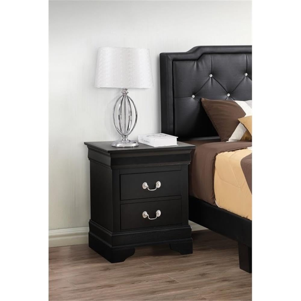 Glory Furniture Louis Phillipe 2 Drawer Nightstand in Black - Elegant Bedside Table for Bedroom Decor & Storage | Perfect for Master Bedroom, Guest Room, or Apartment