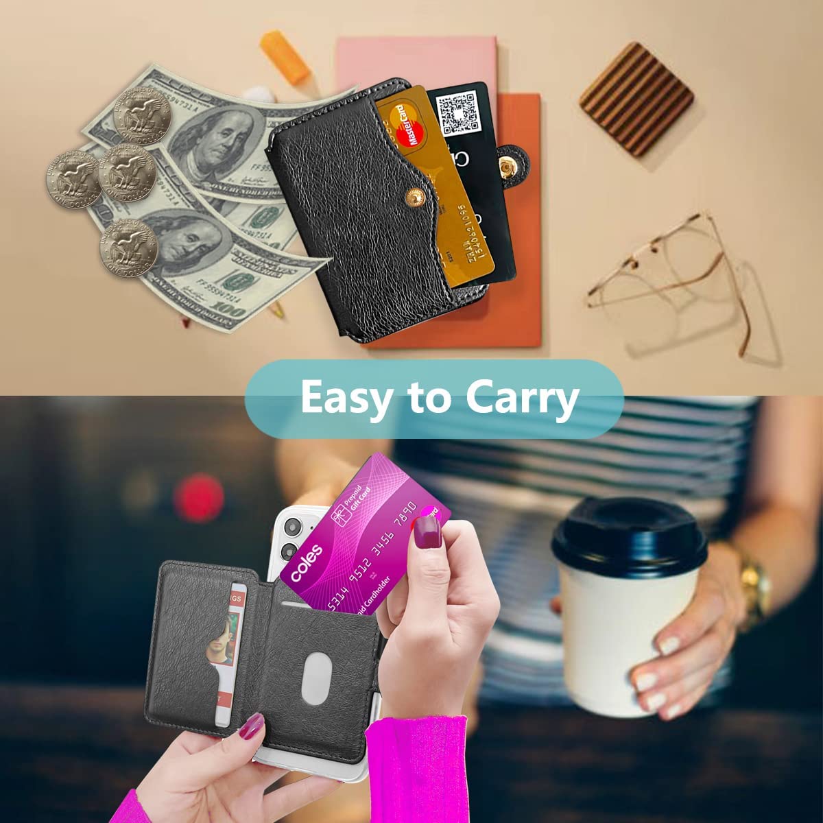 Stick-On Phone Wallet - Slim Credit Card Holder for iPhone & Android, Adhesive Back Phone Card Holder for iPhone 13/12/11 Pro Max, Samsung Galaxy - Perfect for Gym, Travel & Daily Use (Black)