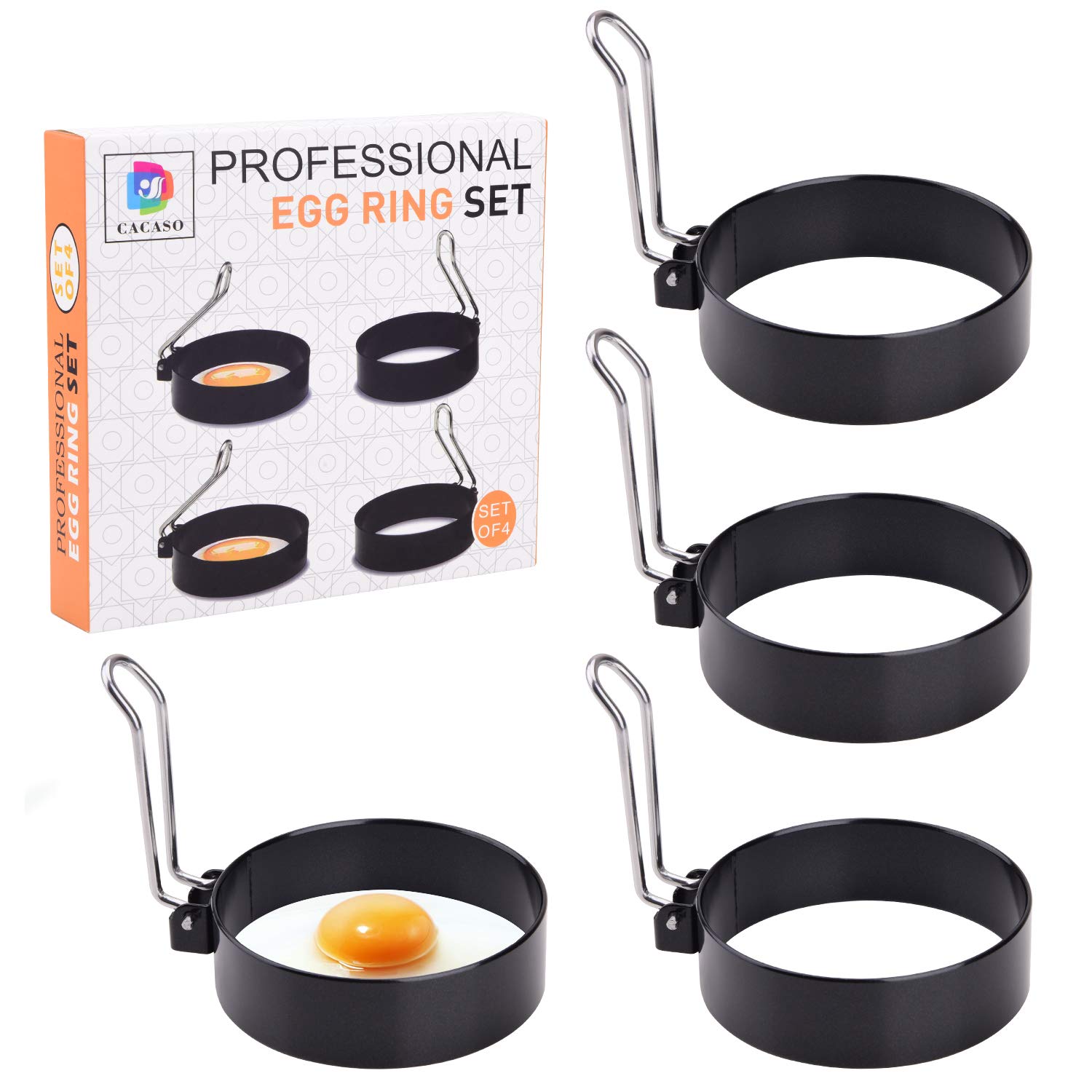 Professional Stainless Steel Non-Stick Egg Rings - 4PCS Round Pancake Mold for Perfect Fried Eggs, Pancakes & Sandwiches | Ideal for Breakfast, Brunch & Camping Cooking