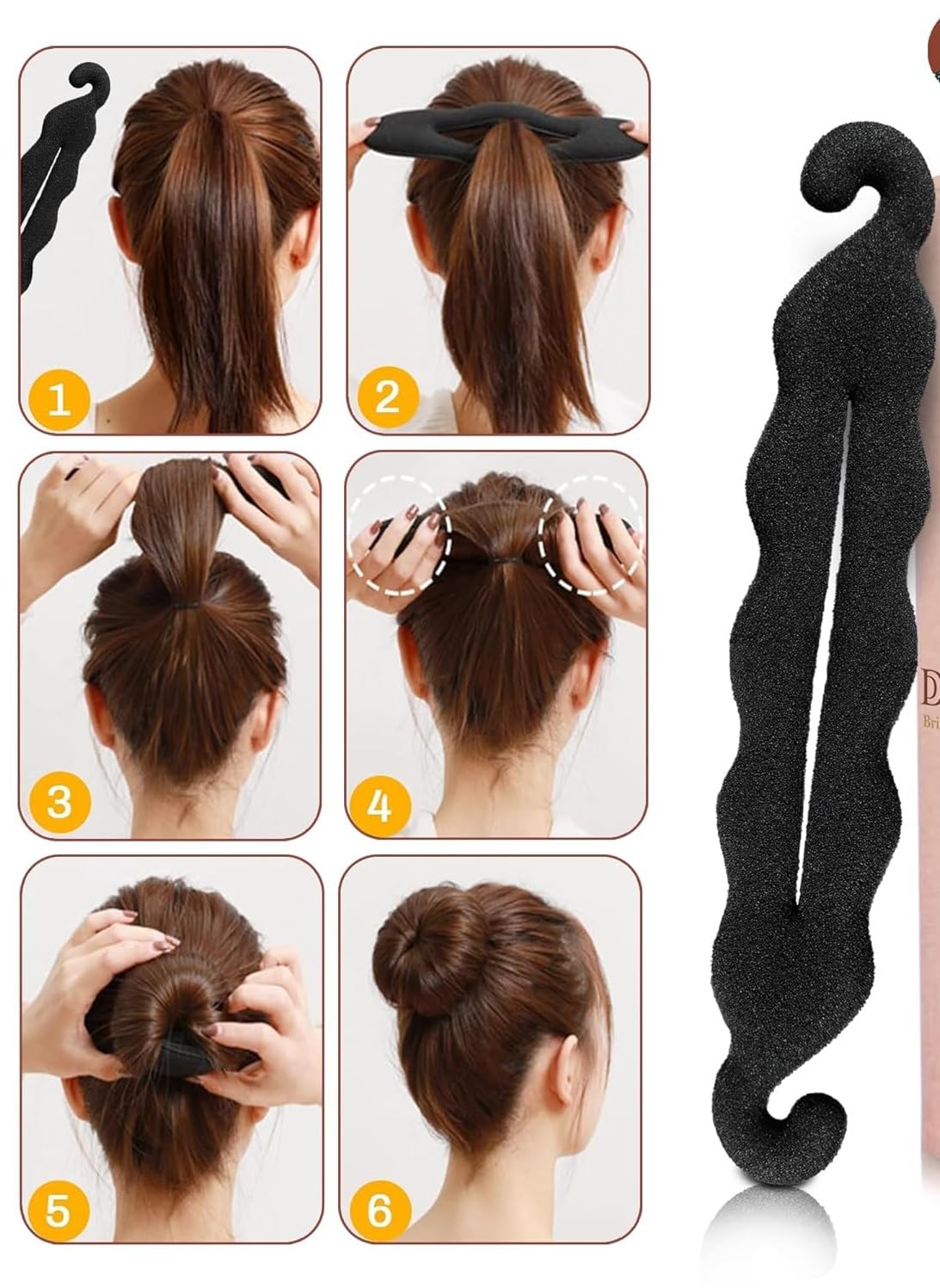 Readaeer Hair Donut Bun Maker - 2 Pack Magic Hair Styler Sponge Curler for Women & Girls (Black) - Perfect for Updos, Ponytails & Stylish Buns at Home or Parties