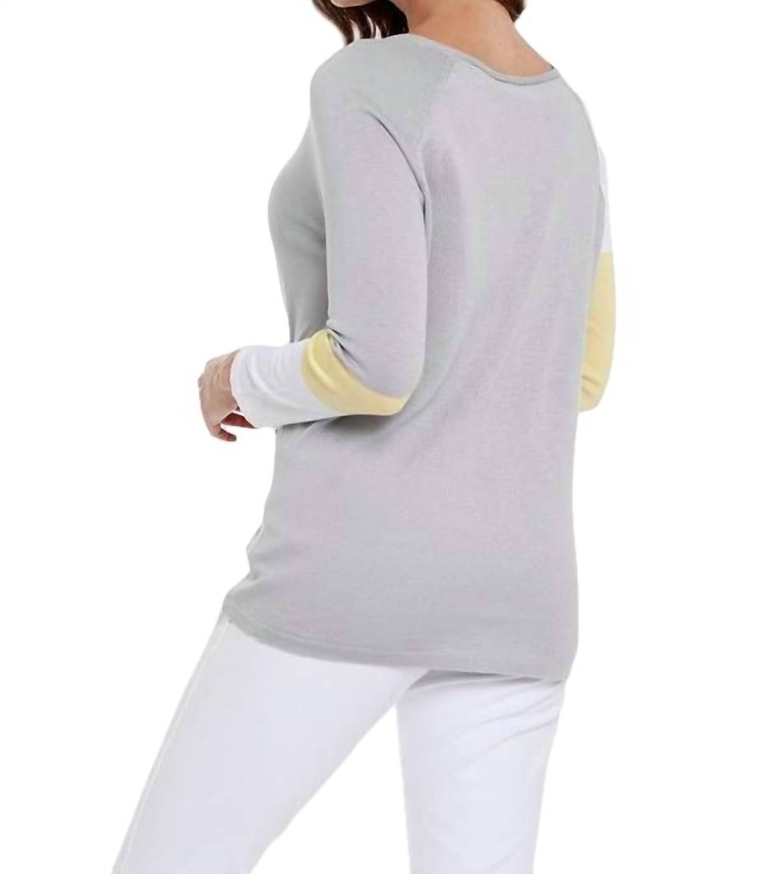 Love Me V Neck Top for Women - Soft & Stretchy Gray/Yellow Casual Shirt - Perfect for Work, Date Night & Everyday Wear