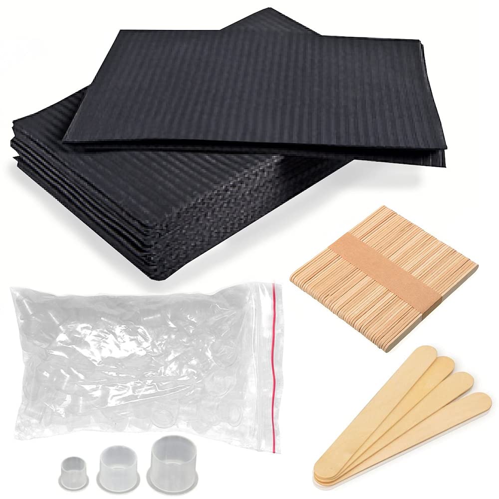 Premium Black Dental Bibs & Tongue Depressors Set - 50 Lap Cloths, 50 Depressors, 500 Ink Cups for Dental Clinics & Medical Offices - Ideal for Patient Exams, Procedures & Hygienist Workstations