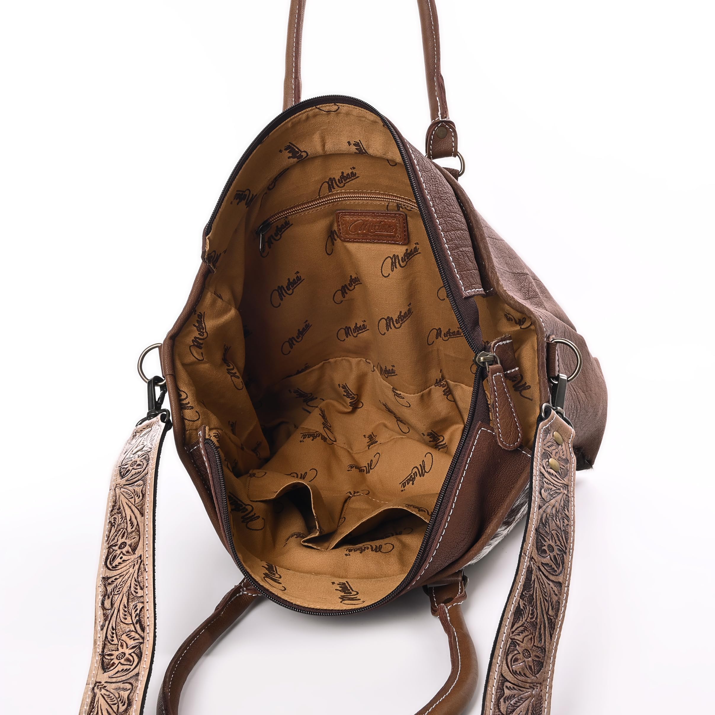 Western Cowhide Hair-on Leather Tote Bag for Women - Adjustable Tooled Shoulder Strap Leather Purse - Perfect for Work, Travel & Everyday Use