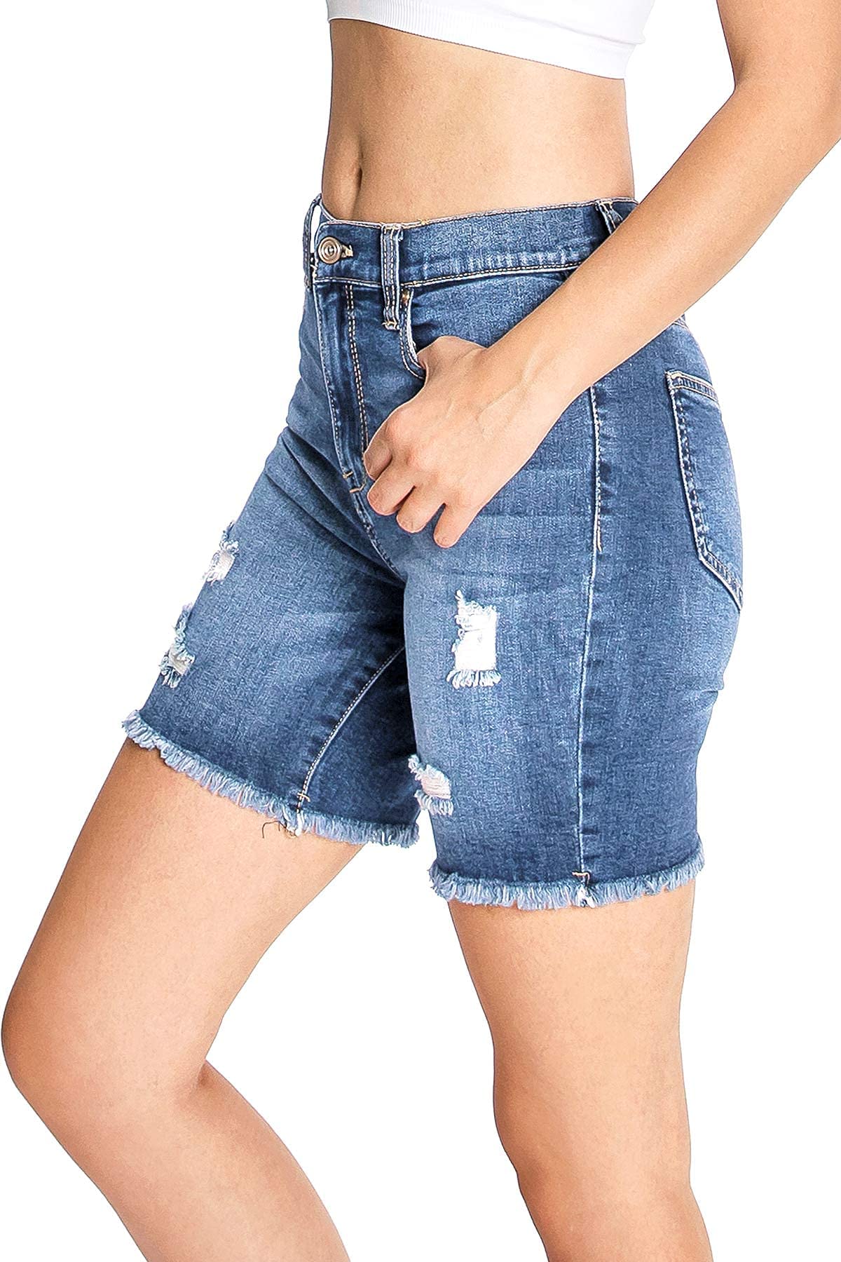Celebrity Pink Women's High Rise Bermuda Jean Shorts | Trendy Denim Shorts for Juniors | Perfect for Summer, Beach & Casual Outfits