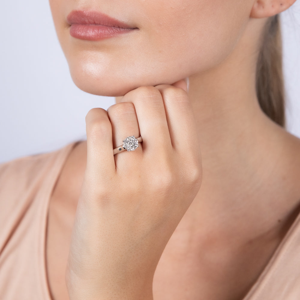 10ct White Gold 1/3 Carat Diamond Halo Solitaire Ring for Women - Elegant Engagement & Wedding Band - Perfect for Proposals, Anniversaries, and Special Occasions