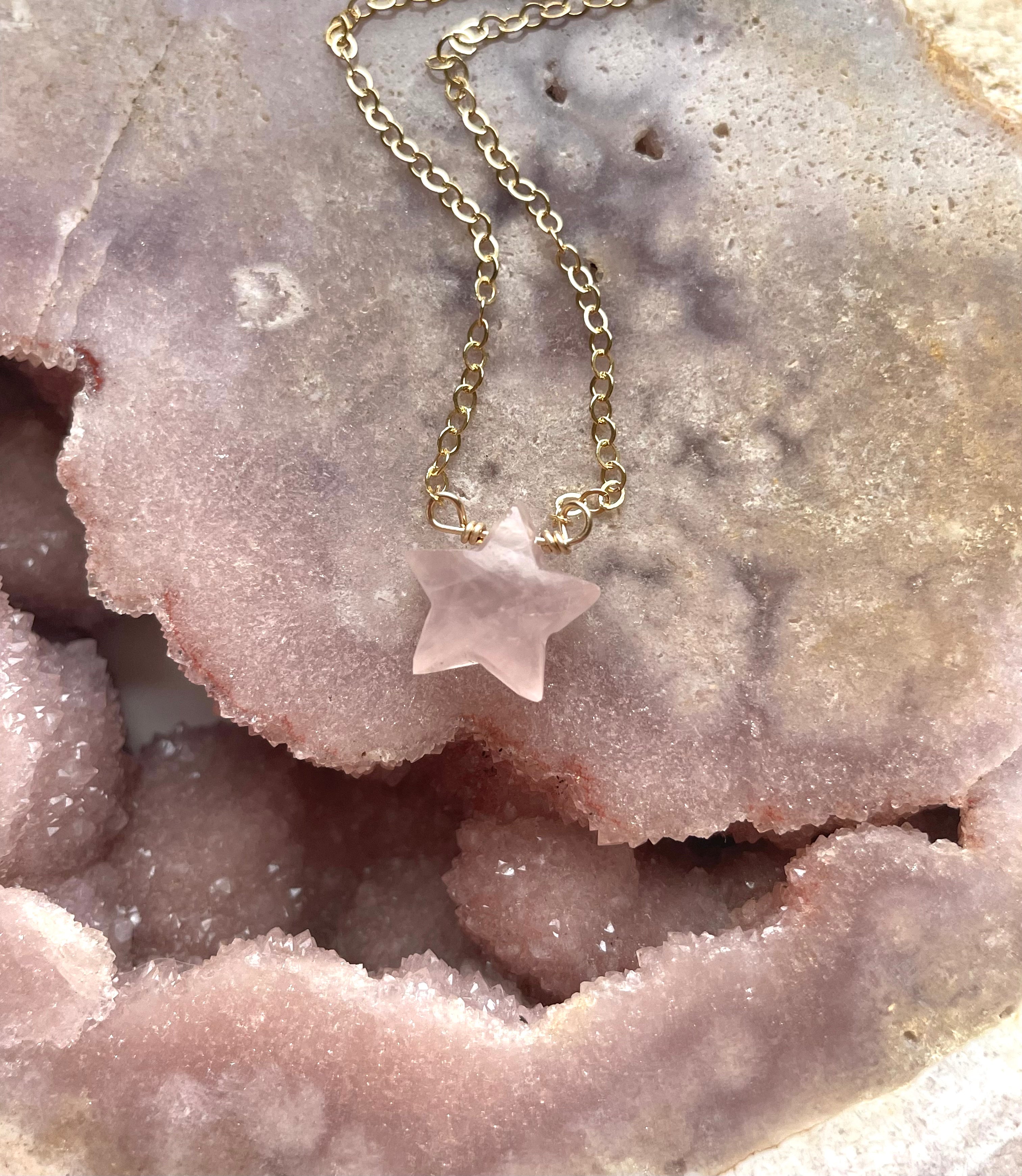 Rose Quartz Star Necklace - Silver or Gold Filled Crystal Healing Jewelry for Women - Perfect for Meditation, Energy Balancing & Spiritual Gifts