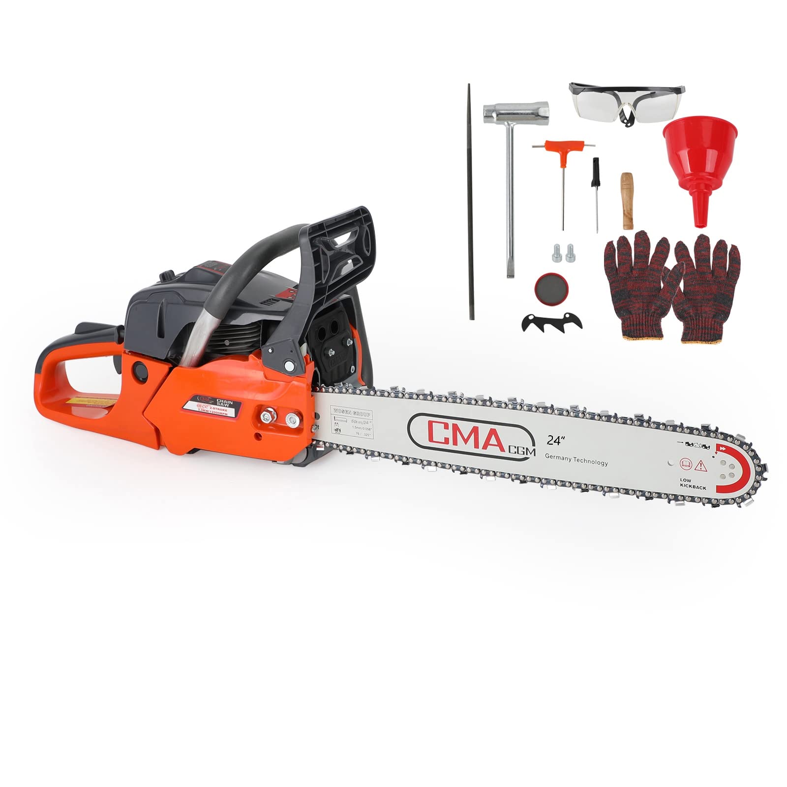Topteng 24 Inch 68cc 2-Cycle Gas Chainsaw - Powerful 24