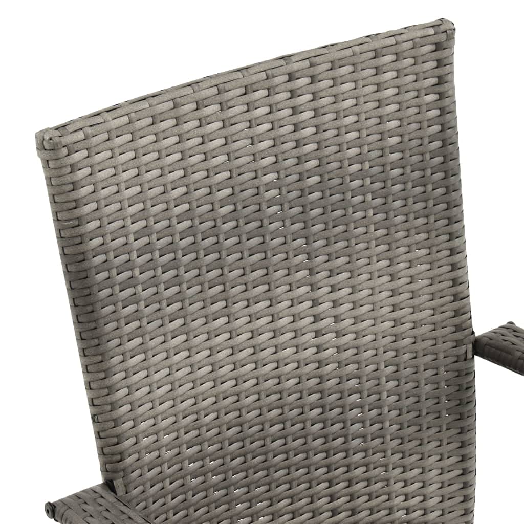 Modern Stackable Patio Chairs Set of 2 - Gray Poly Rattan Outdoor Dining Chairs for Garden, Terrace & Backyard - Weather-Resistant & Space-Saving for Small Balcony, Poolside Lounging & Outdoor Entertaining