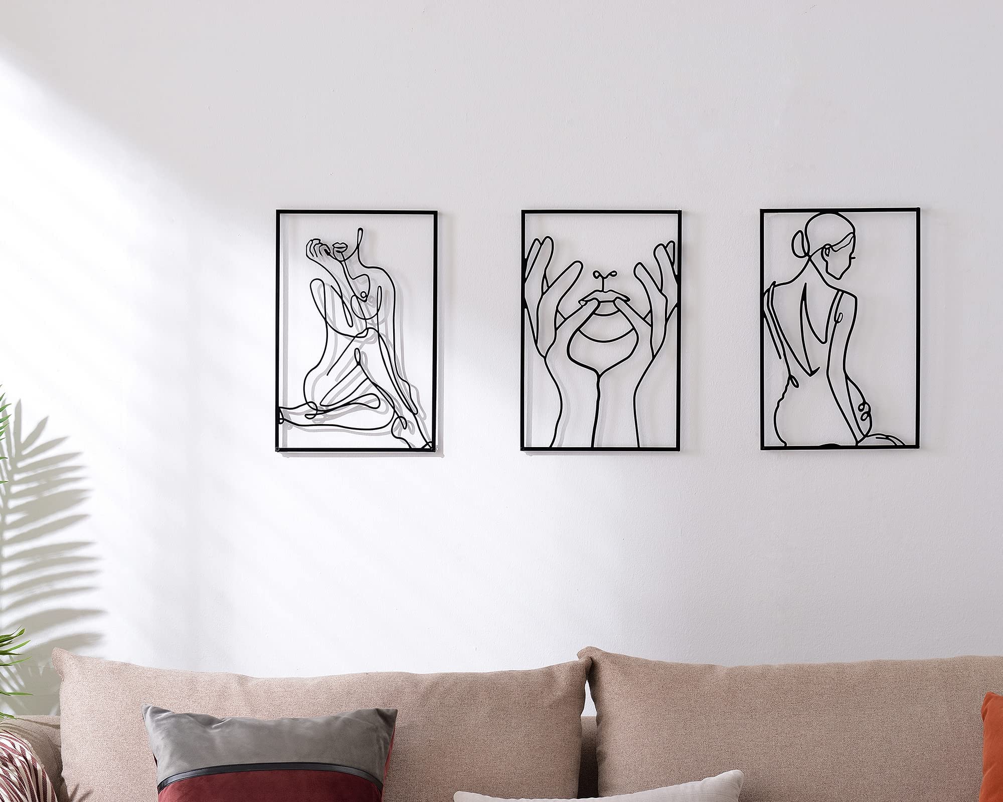 HRZZEOKV Black Metal Wall Art Decor Set of 3 - 0.12 Inch Thick Minimalist Metal Wall Sculptures, Abstract Female Body Line Art for Modern Home & Bathroom Decor - Perfect for Women's Room, Bedroom, or Office Wall Accents