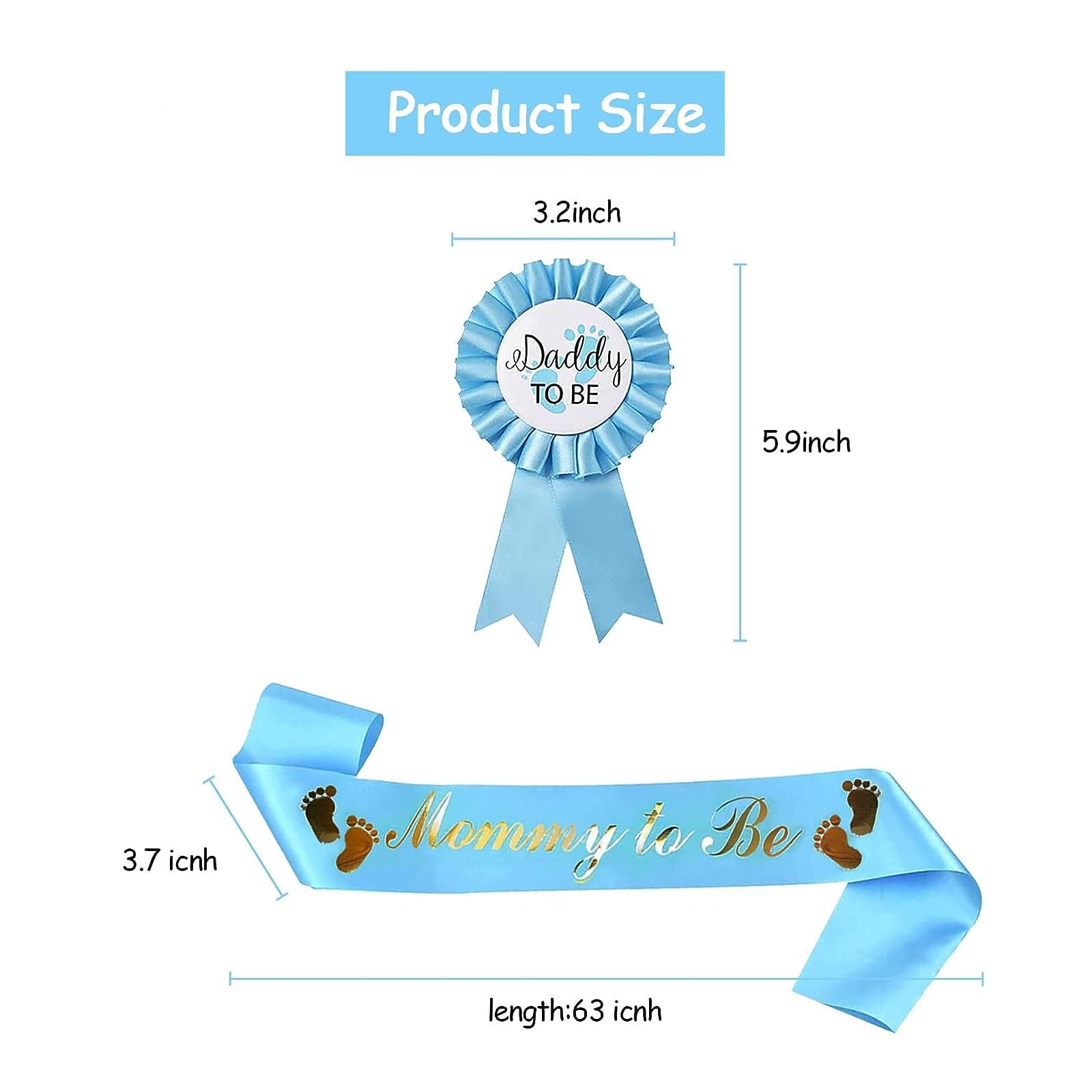 2-Piece Baby Shower Decor Set - 'Mommy to Be' Yellow Sash & 'Daddy to Be' Tinplate Badge - Gender Reveal & Welcome Party Supplies (Blue) - Perfect for Baby Showers, Gender Reveal Parties & New Parent Celebrations
