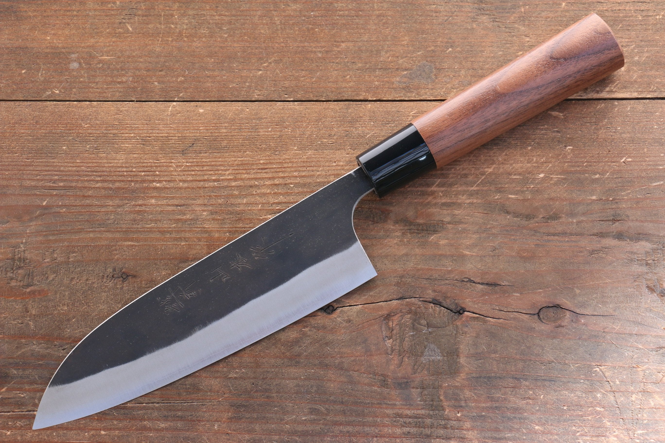 NAO Yamamoto Blue Super Kurouchi Santoku Knife 165mm - Japanese Chef Knife with Walnut Handle for Slicing, Dicing & Chopping Vegetables, Meat & Fish - Perfect for Home Cooks & Professional Chefs