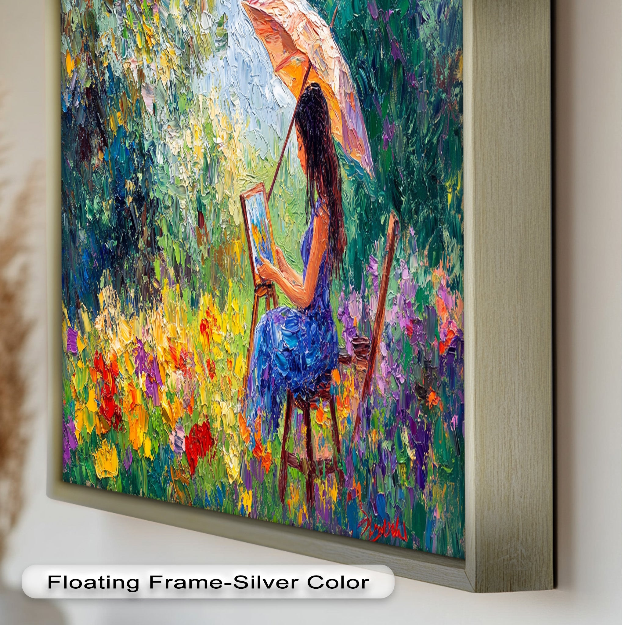 Vibrant Garden Landscape - Hand-Painted Impressionist Oil Painting Artwork for Home & Office Decor