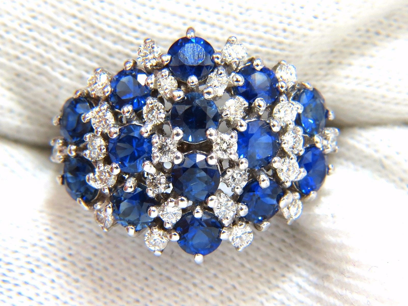 3.60ct Natural Blue Sapphire & Diamond Cocktail Ring in 14K Gold - Elegant Dome Split Shank Design for Evening Parties, Weddings & Special Occasions