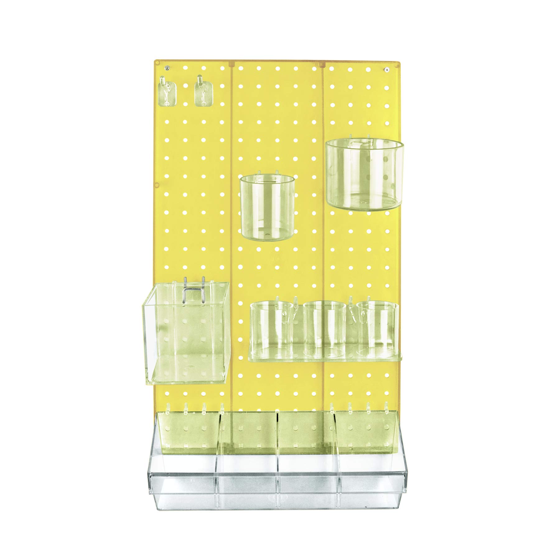 Azar Displays 12-Piece DIY Pegboard Wall Organizer Kit with Hooks, Bins & Cups - Multi-Purpose Storage for Tools, Jewelry & Hair Accessories - Yellow Wall Panel for Garage, Craft Room & Bedroom Organization