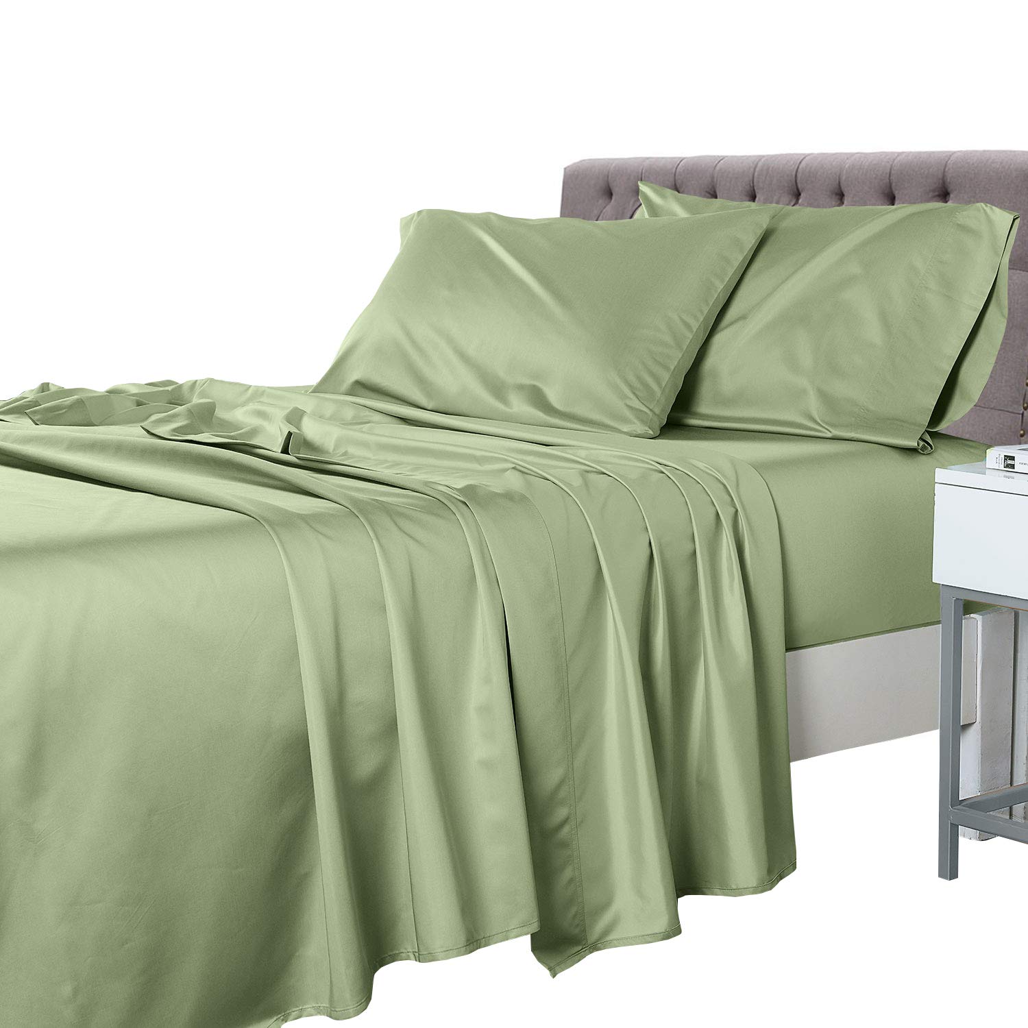 Royal Tradition Rayon from Bamboo-Coolplus Sheets Set - Queen Size Solid Sage 450TC Soft Cooling Bed Sheets for Hot Sleepers | Breathable & Moisture-Wicking | Perfect for Summer Nights & Hot Sleepers