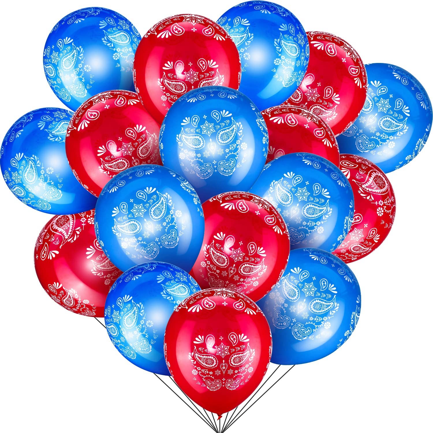 40-Pack Red & Blue Bandana Print Balloons - 12 Inch Large Latex Balloons for Western Cowboy Theme Parties, Birthday Decor, Wedding & Baby Shower Supplies - Perfect for Party Backdrops, Photo Booths & Ceiling Decorations