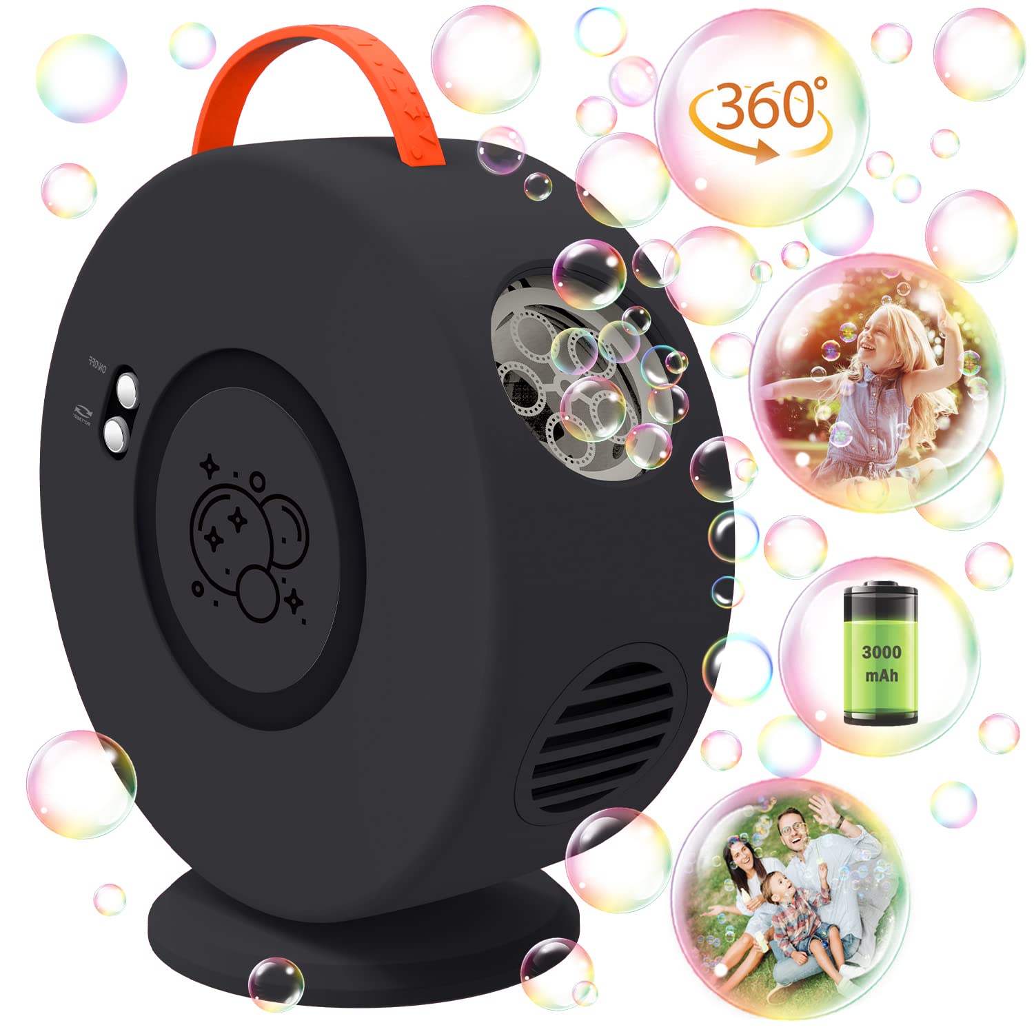 Automatic Bubble Blower Machine for Kids & Toddlers - Rechargeable Battery, 90°/360° Rotation, Portable Outdoor Bubble Maker for Birthday Parties, Weddings & Backyard Fun
