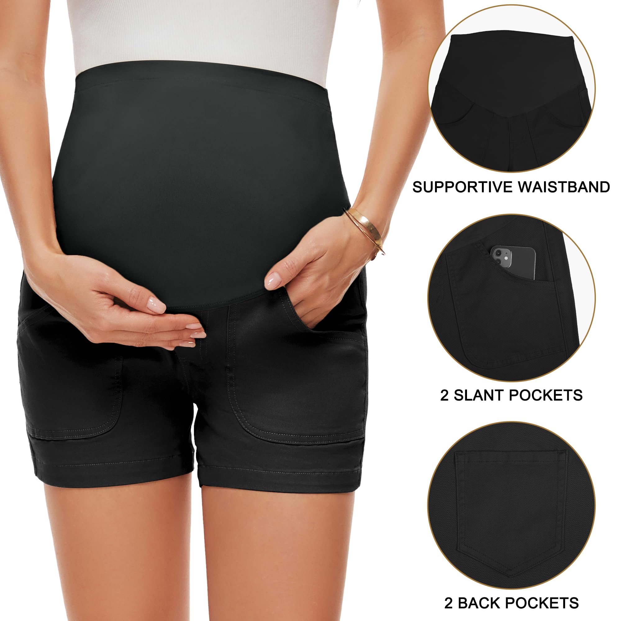 **AMPOSH Women's Maternity Cargo Shorts - Stretchy Summer Pregnancy Shorts with Pockets | Comfortable Casual Wear for Moms, Outdoor & Travel**