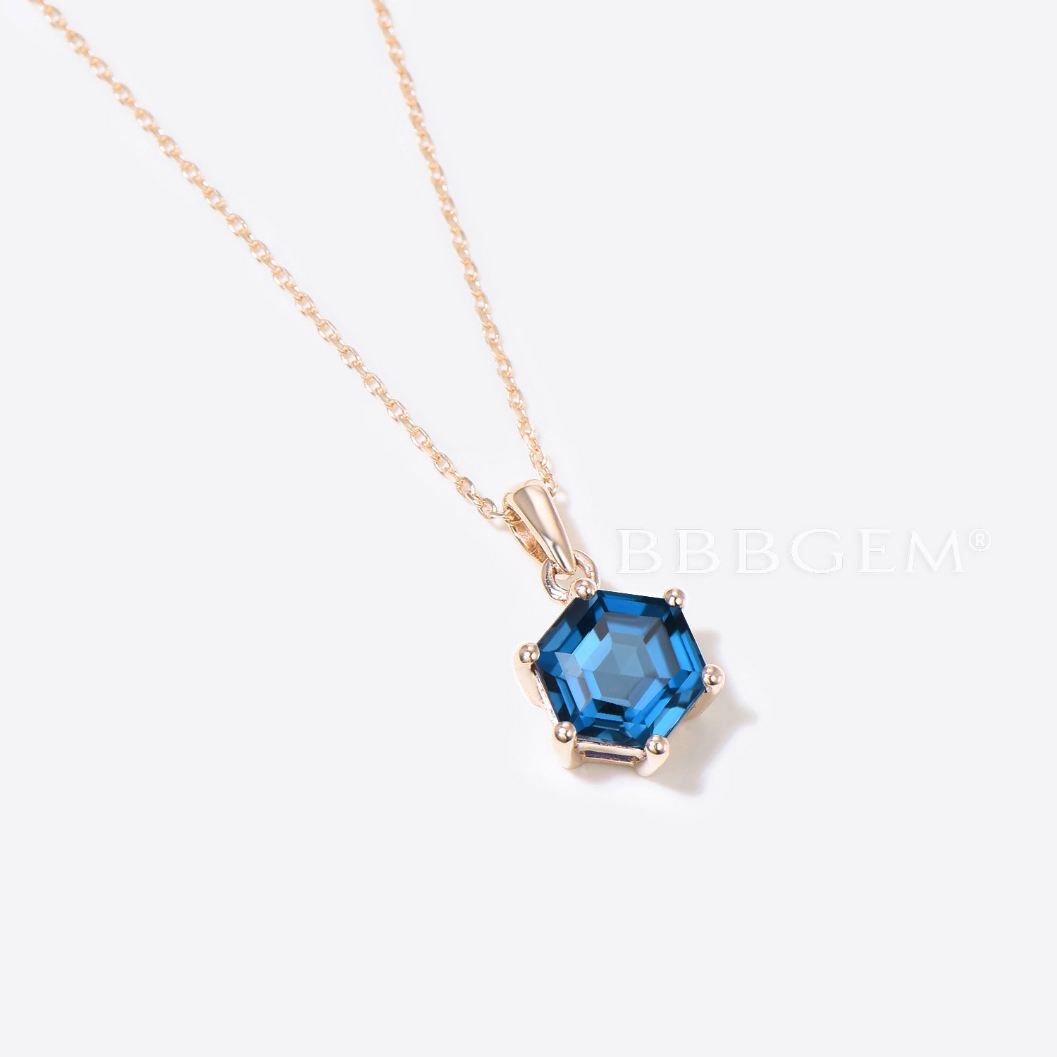 Hexagon Cut London Blue Topaz Solitaire Pendant Necklace - Minimalist Sterling Silver Jewelry for Women - Perfect for Everyday Wear, Gifts & Special Occasions