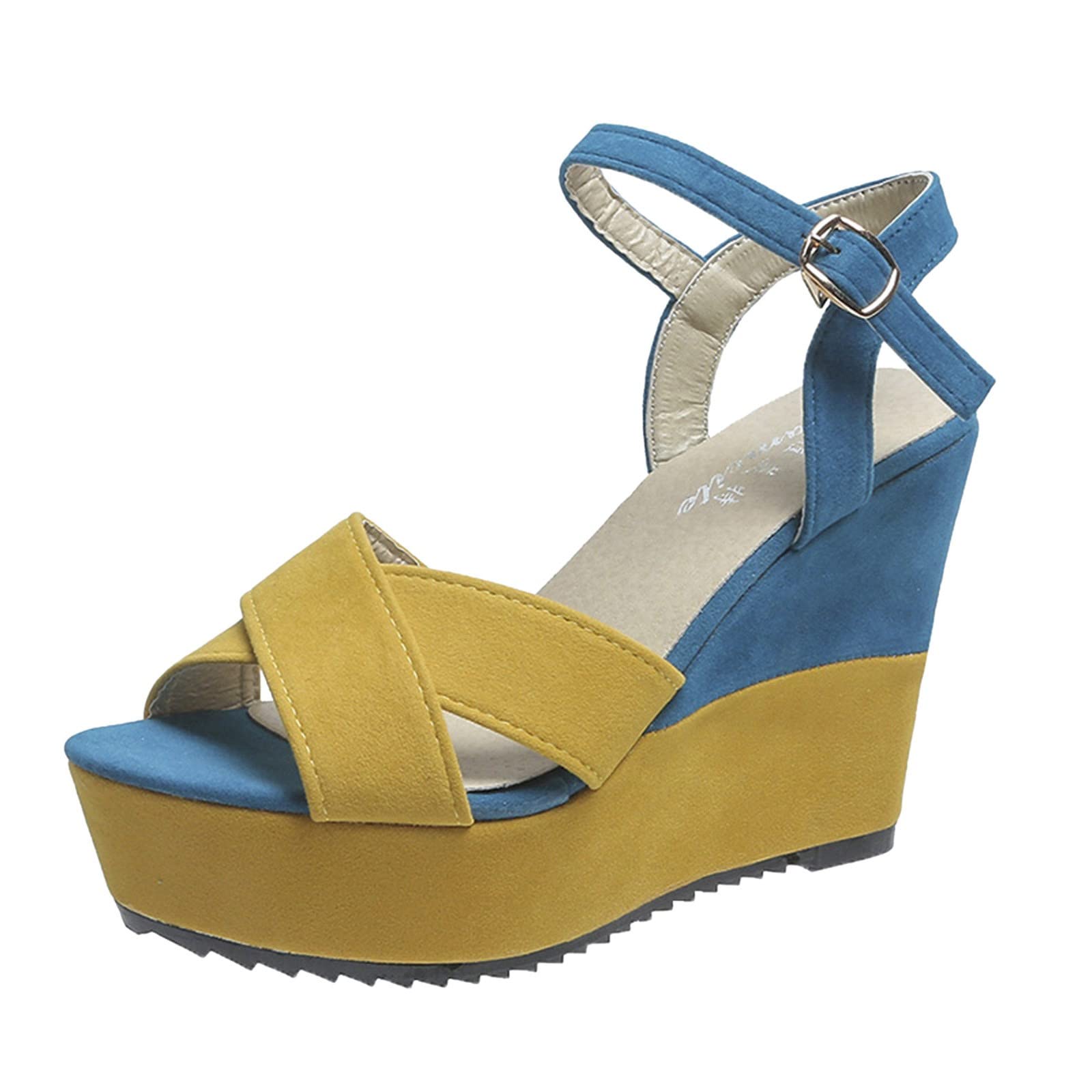 Women's Fashion Wedge Sandals - High Heel Suede Colorblock Buckle Casual Sandals for Spring & Summer | Perfect for Beach, Vacation, and Everyday Wear