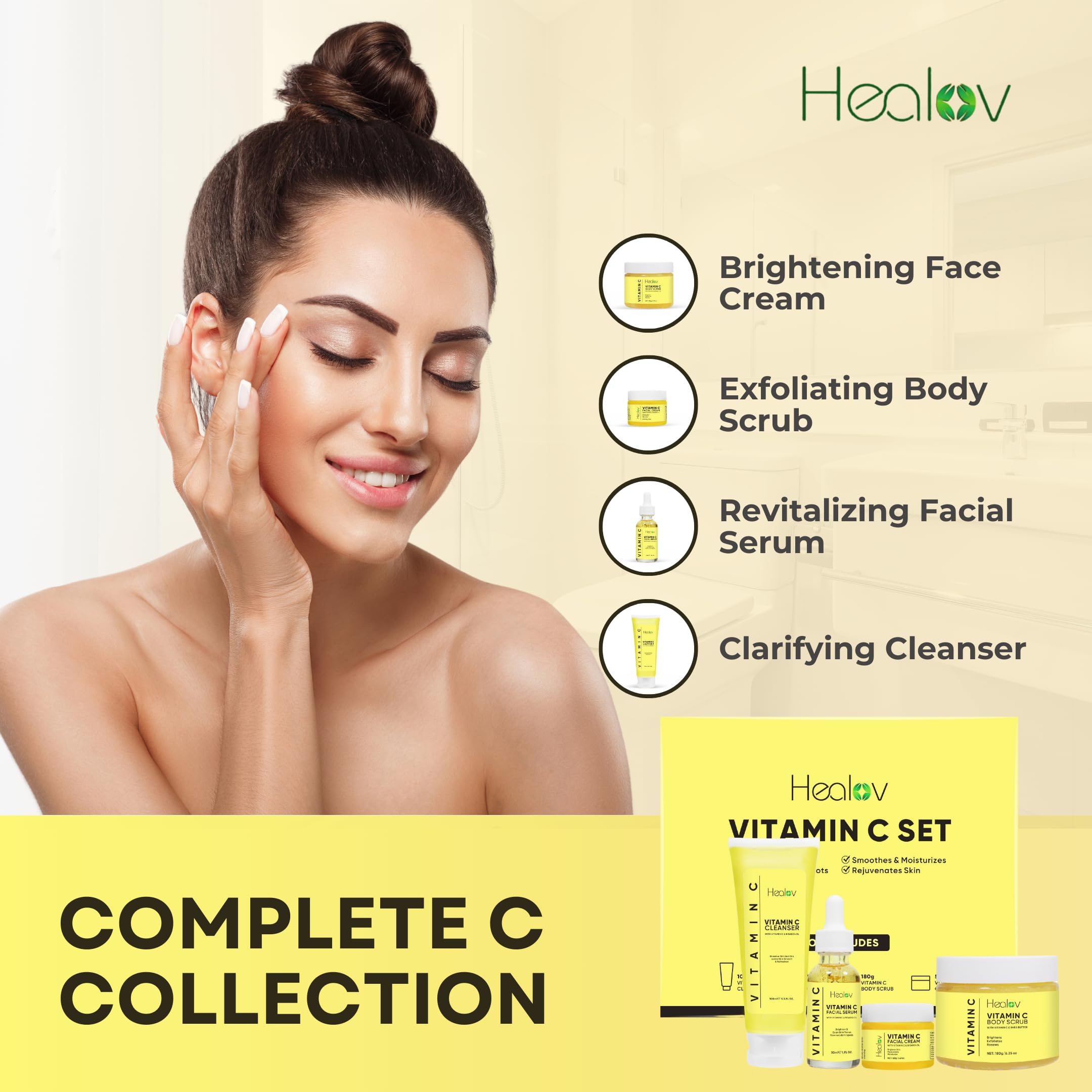 Vitamin C Skincare Set - Hydrating Facial Cleanser, Exfoliating Body Scrub, Anti-Aging Face Cream & Serum - Brightens Skin, Reduces Wrinkles & Dark Circles - Travel-Friendly Skincare Kit for Glowing Skin - Perfect for Daily Routine, Travel & Gifts