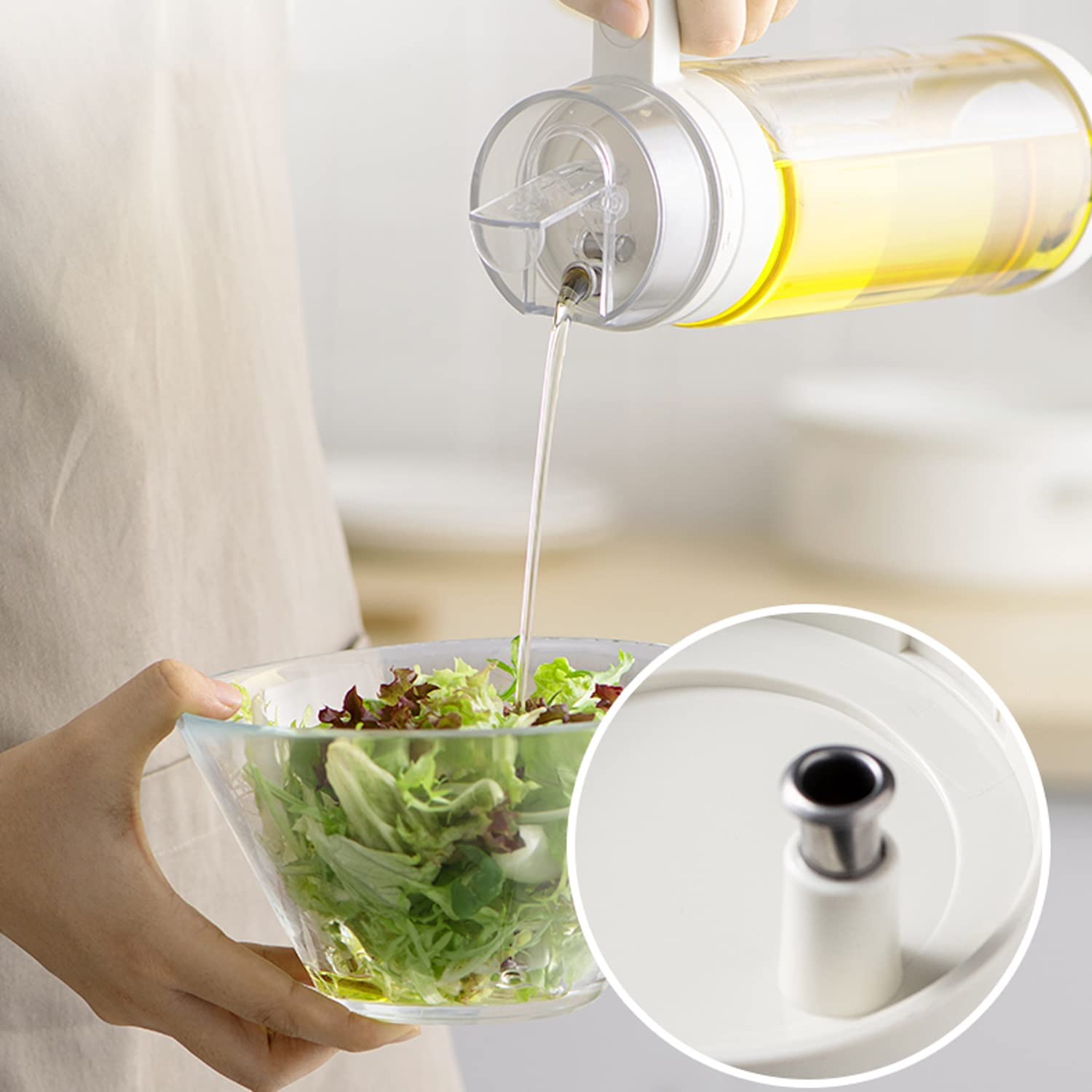 AVLUZ 700ml Glass Olive Oil & Vinegar Dispenser Bottle with Automatic Cap - Premium Kitchen Oil Cruet for Cooking, Baking, Grilling & BBQ - Perfect for Salad Dressing, Marinades & Tabletop Use