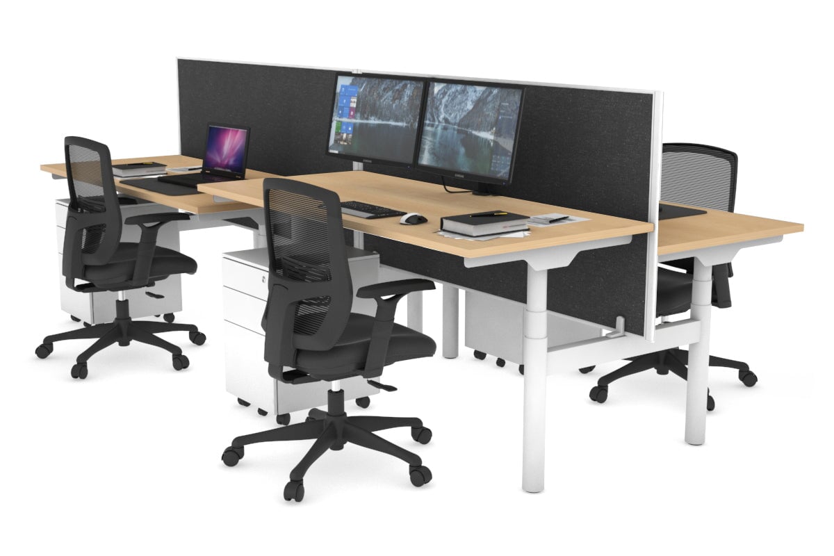 Flexi Premium Height Adjustable 4-Person H Bench Workstation - White Frame [1800L x 700W] - Ideal for Office, Coworking Spaces & Home Offices