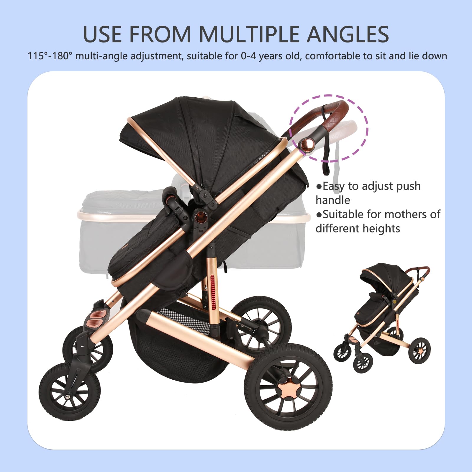 2 in 1 Baby Stroller with Reversible Bassinet - Adjustable Backrest & Canopy, Foldable Lightweight Aluminum Alloy Stroller for Newborns (Silver-Pink) | Perfect for Park Walks, Shopping & Travel