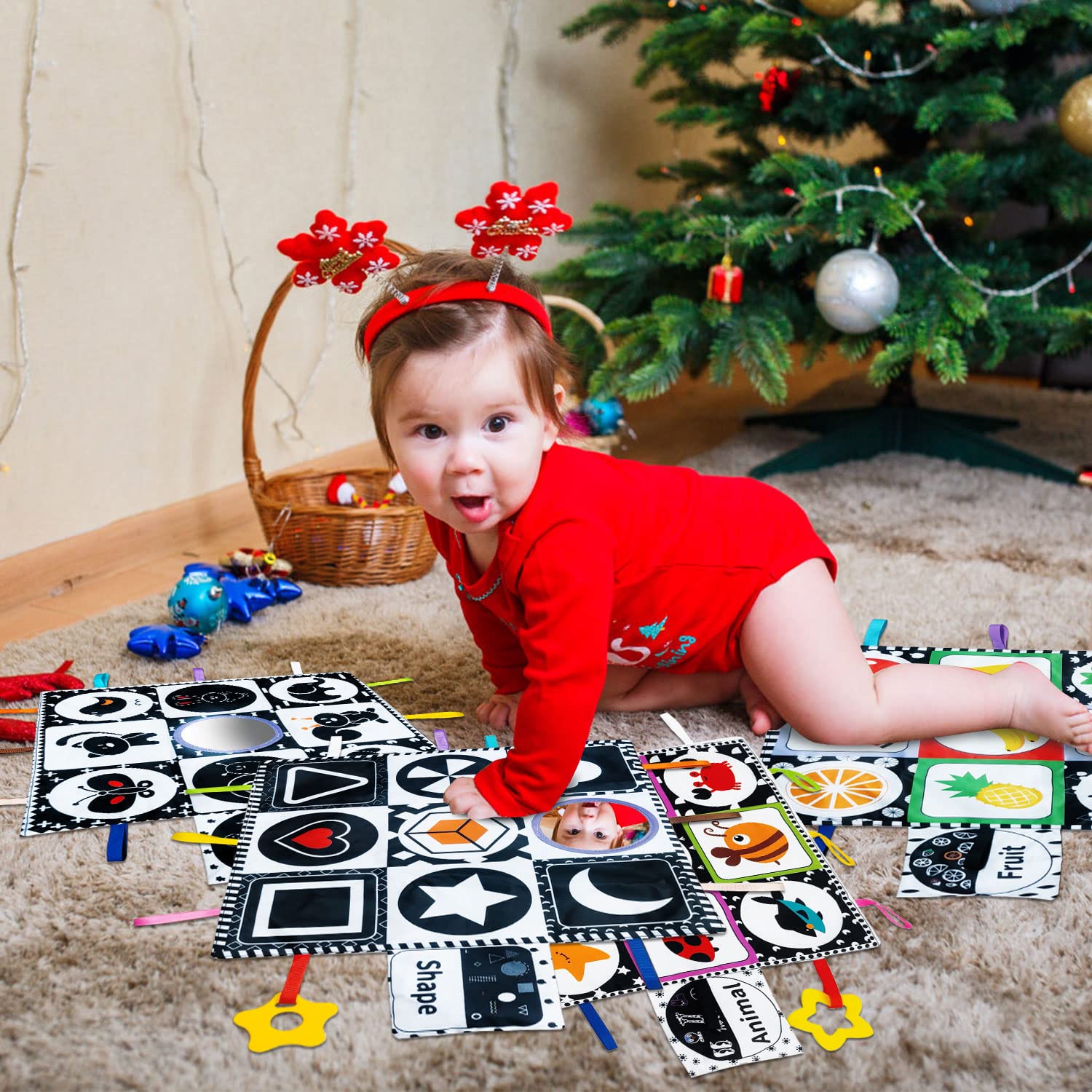 Black and White High Contrast Baby Toys - Sensory Toys for Infants 0-18 Months | Montessori Learning Activities with Mirror & Teether | 4-Pack Newborn Tummy Time Toys - Perfect Gift for Baby Boys & Girls | Stimulates Visual Development & Sensory Play