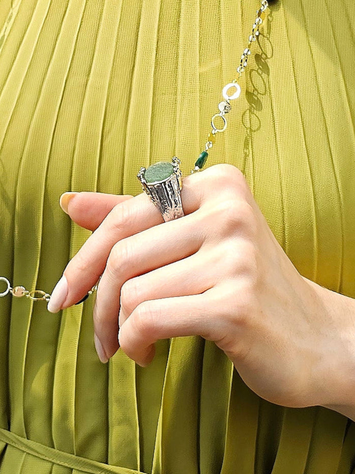 Frosted Green Aventurine Stone Ring - PR023 | Elegant Crystal Jewelry for Women | Perfect for Everyday Wear, Office & Special Occasions