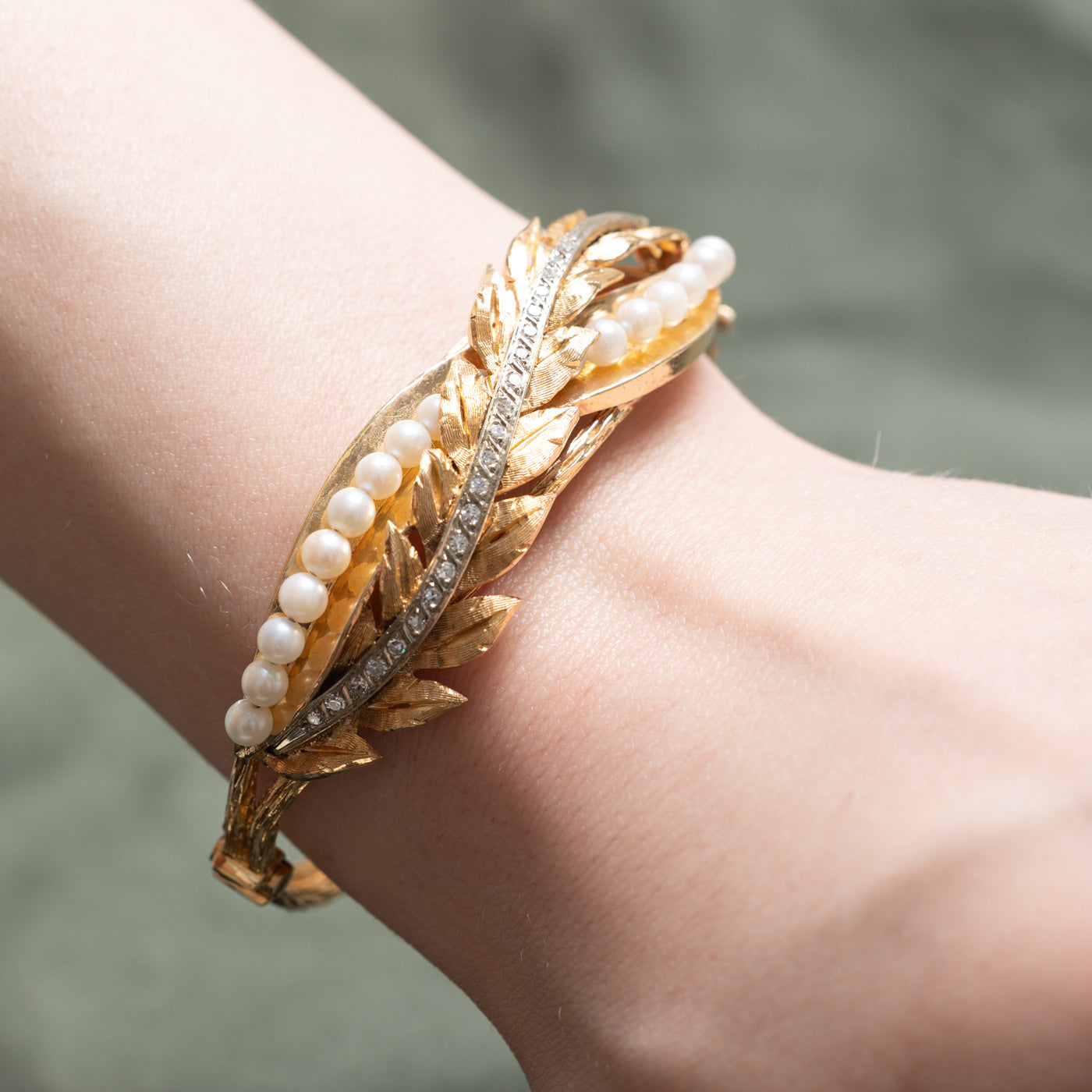 Vintage Diamond & Pearl Cuff Bracelet | 0.22ctw | 6.5