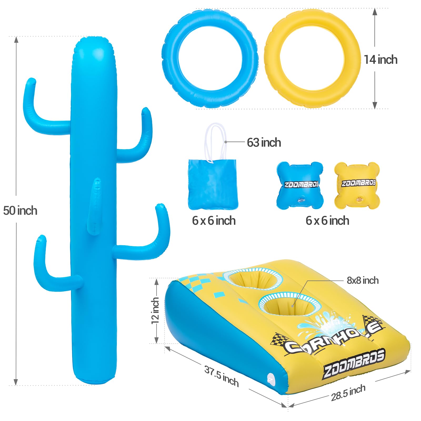 2-in-1 Inflatable Cornhole & Ring Toss Game Set with 6 Bean Bags - Floating Pool Party Games for Adults, Teens and Family - Perfect for Backyard BBQs, Beach Outings and Summer Pool Parties