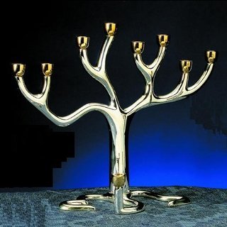 Silver Plated Judaica Tree of Life Menorah with Gold-Tone Cups - Elegant Hanukkah Candle Holder for Jewish Holiday Decor & Home Celebration