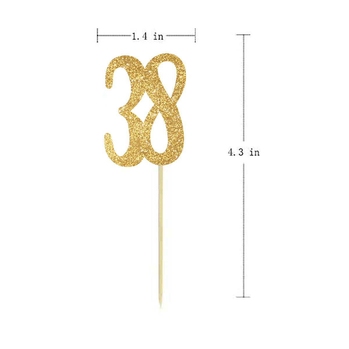 Gold Happy 38th Birthday Cupcake Toppers - 24-Pack Glitter Number 38 Cake Decorations for Anniversary Parties, Milestone Celebrations & Special Occasions