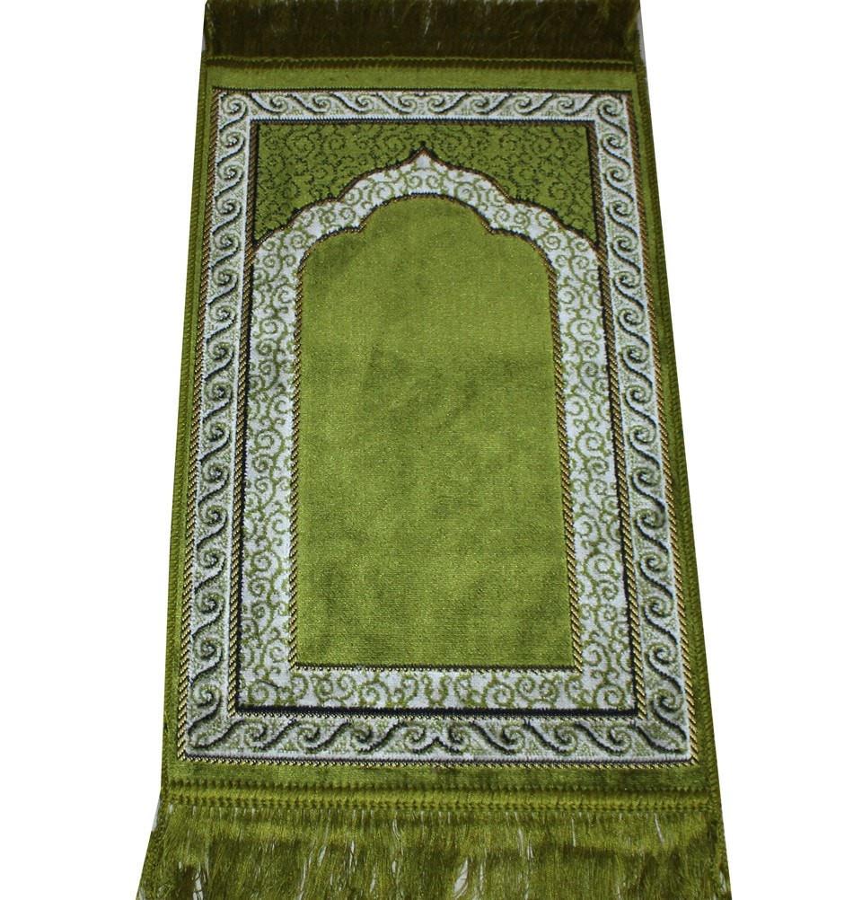Premium Child Velvet Prayer Rug - Soft Swirly Green Design for Kids - Perfect for Home, Mosque & Travel Use