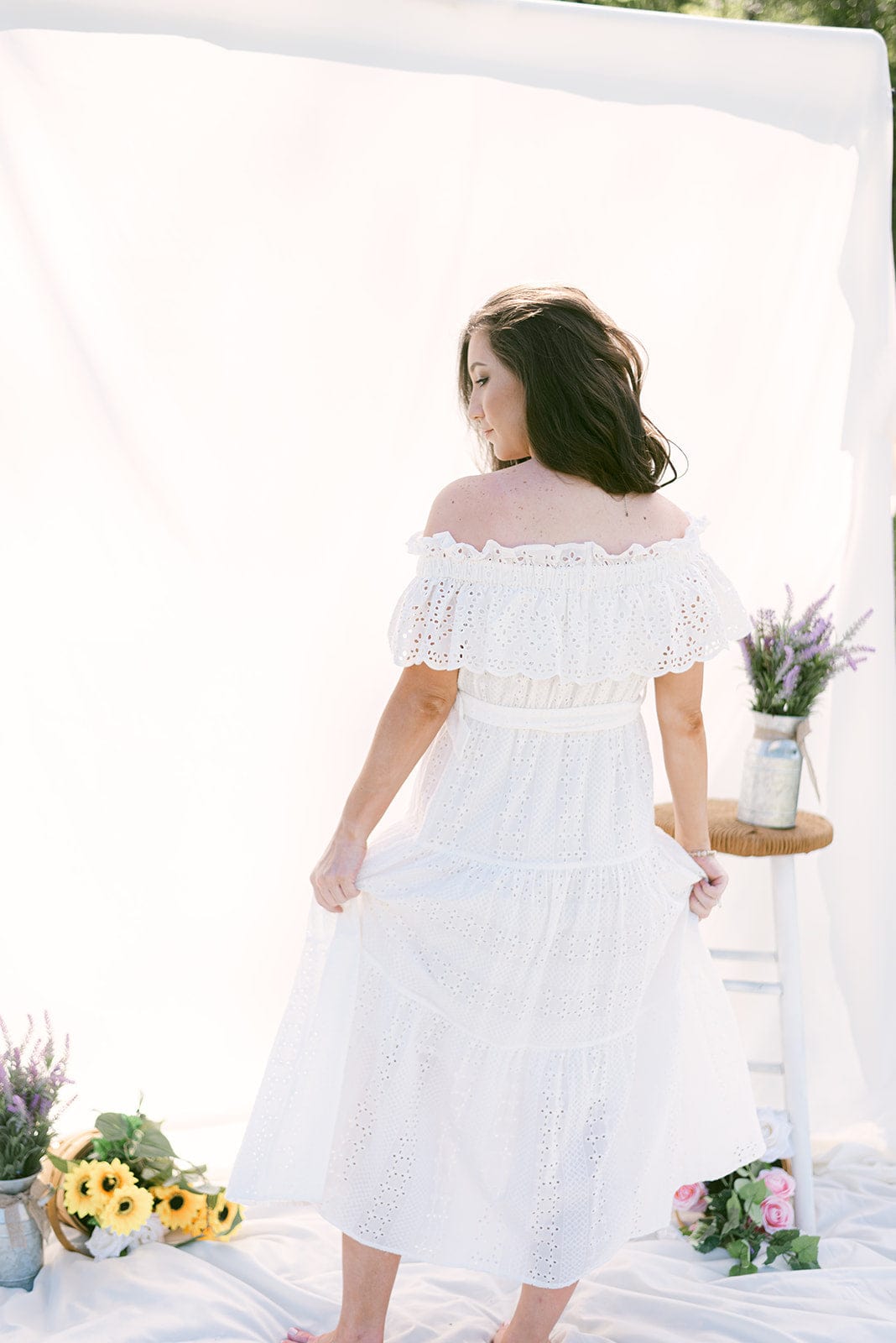 Elegant White Eyelet Lace Belted Maxi Dress for Women - Summer Beach Wedding Party Dress - Perfect for Beach Vacations, Garden Parties & Formal Events