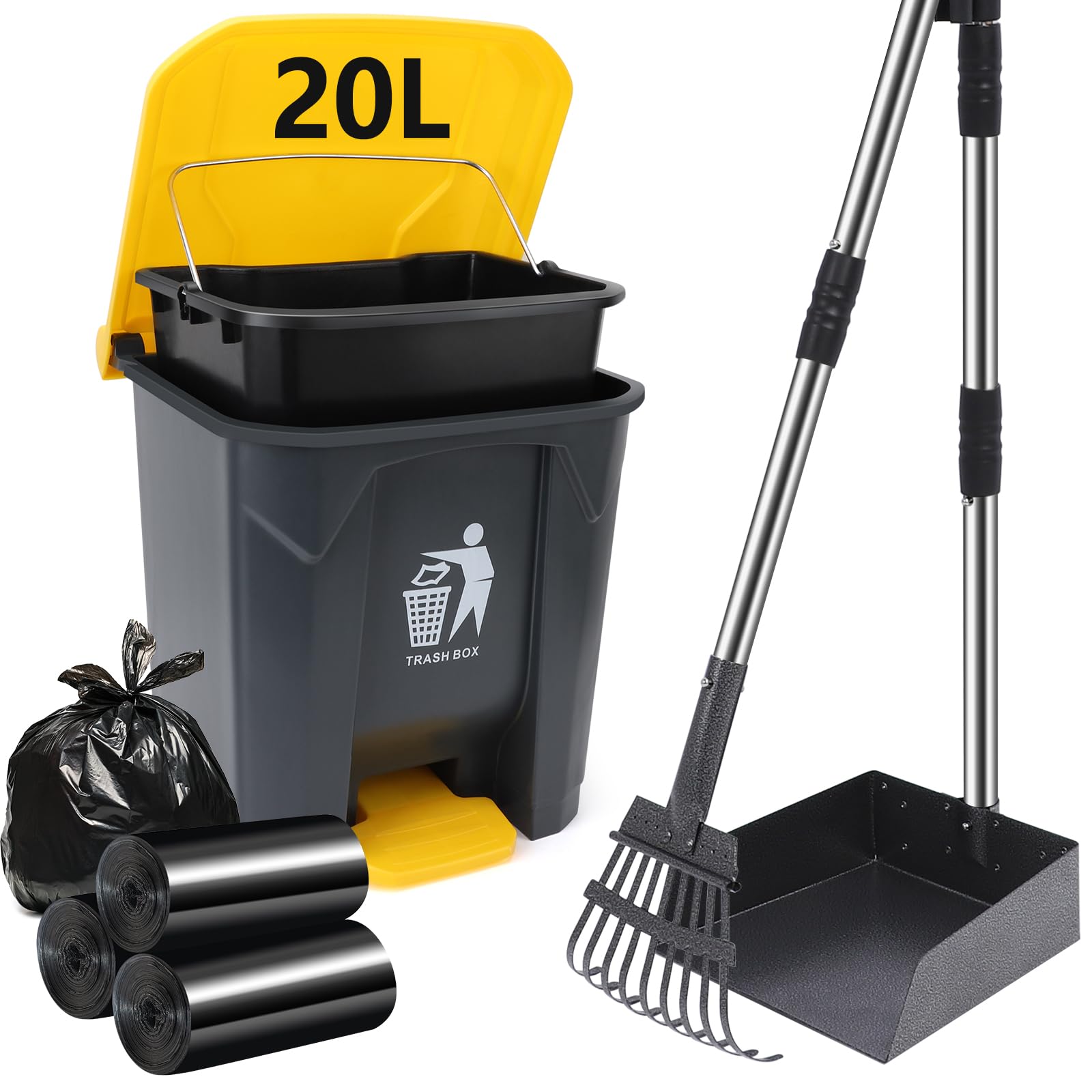 **Large 20L Dog Poop Scooper with Removable Inner Bucket & 90 Waste Bags – 37