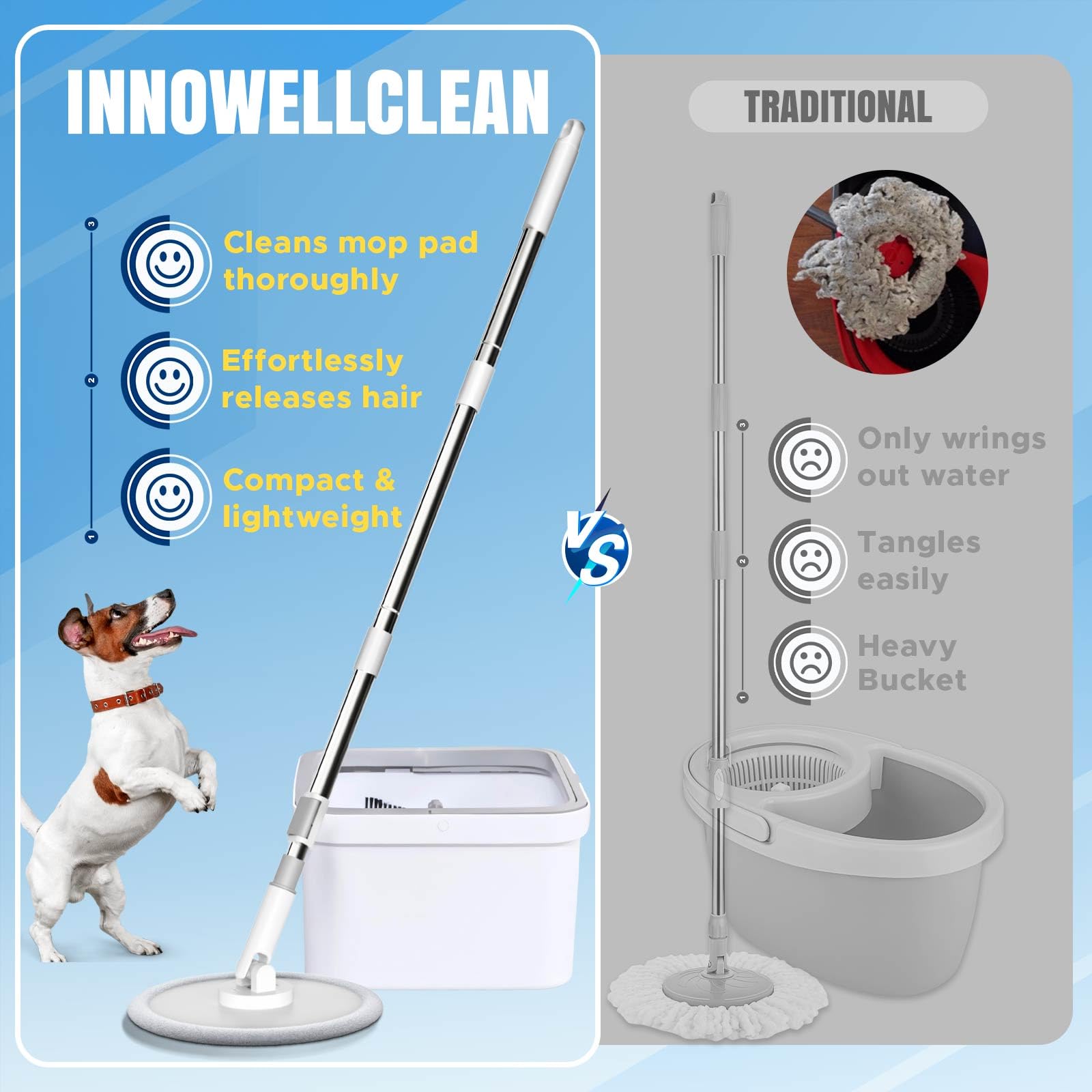 VENETIO 3-Tank Spin Mop & Bucket Set with Separated Dirty Water System | Deep Cleaning for Hardwood, Laminate & Tile Floors | Hands-Free Wringing | Includes 3 Washable Microfiber Pads | Perfect for Home, Kitchen & Bathroom Cleaning