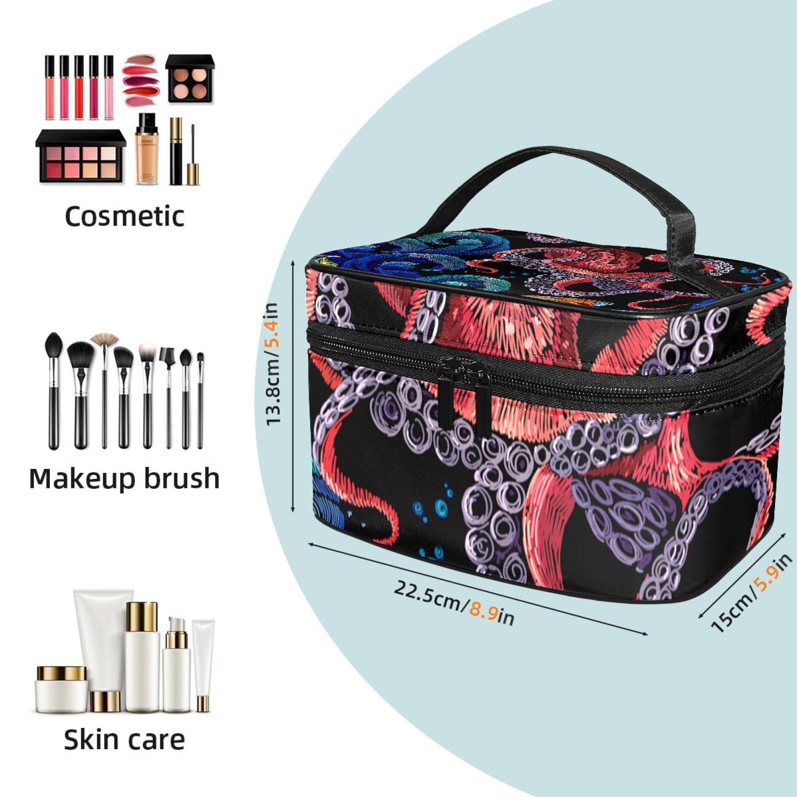 Abstract Fish Octopus Makeup Bag - Travel Cosmetic Organizer for Women & Girls - Perfect for Toiletries & Travel