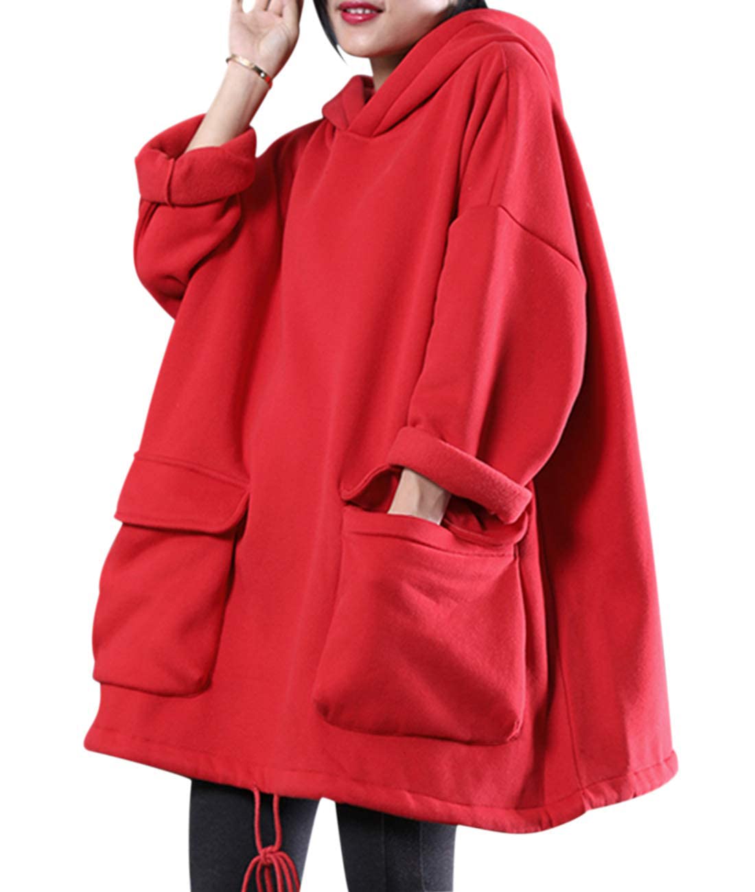 YESNO WZF Women's Casual Fleece Pullover Hoodie - Plus Size Active Jacket with Large Pockets | Cozy Winter Wear, Gym Workout & Outdoor Activities