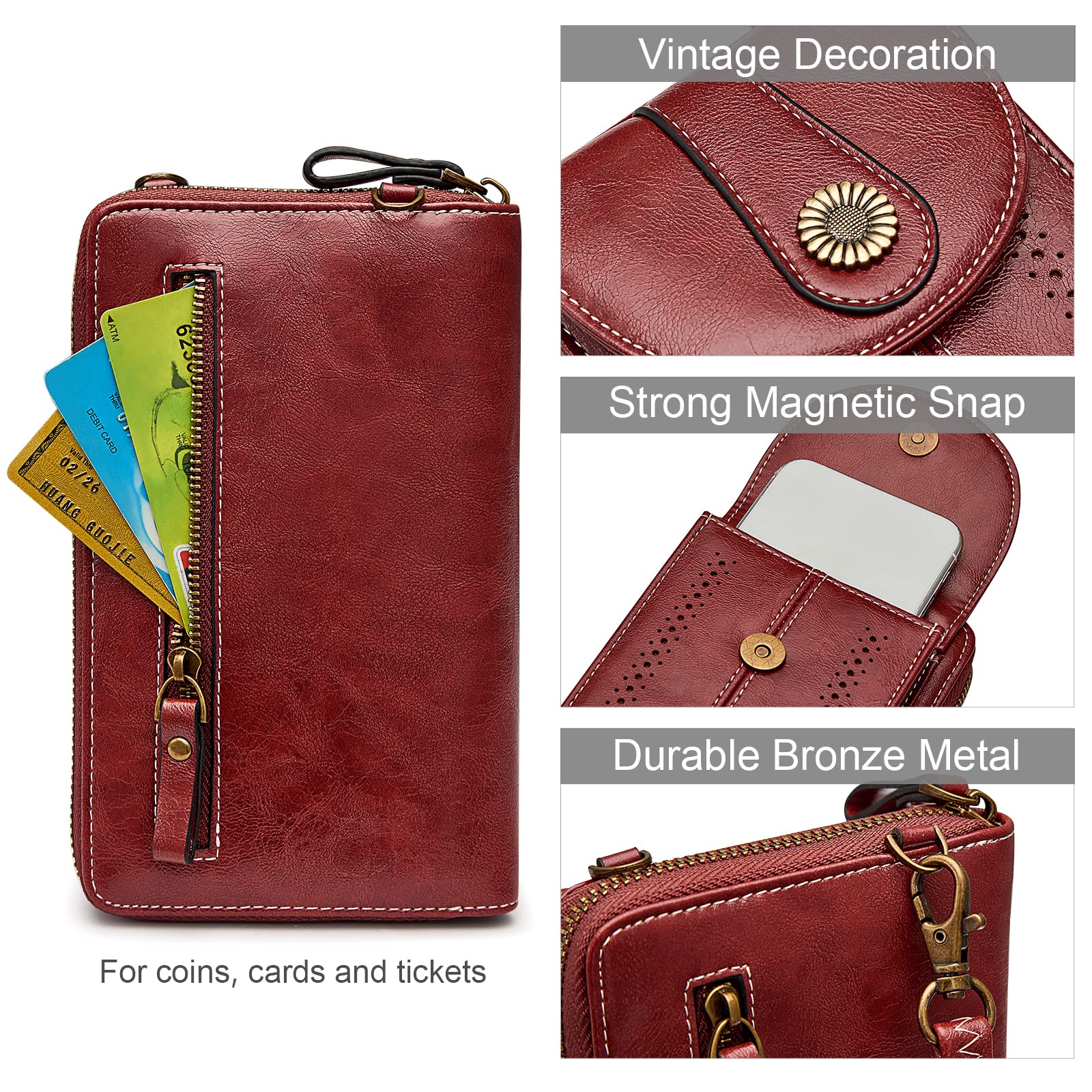 S-ZONE Women's RFID Blocking Crossbody Phone Purse - Small Faux Leather Wallet Bag for iPhone & Credit Cards | Perfect for Travel, Shopping & Daily Use