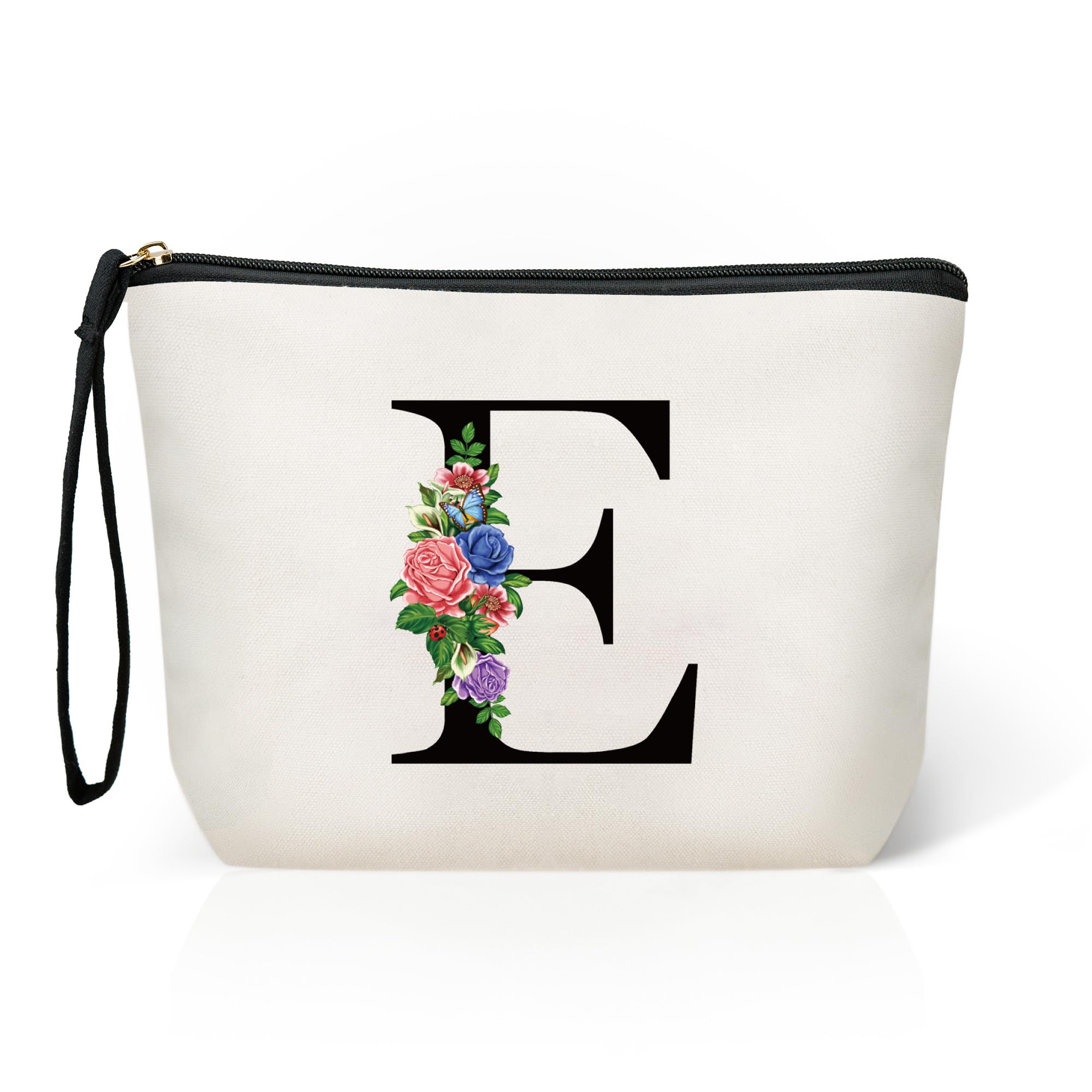 YOOLIFE Monogrammed Cosmetic Bag for Women - Personalized Makeup Pouch with Initial E, Trendy Travel Organizer for Makeup & Toiletries | Perfect Gift for Women, Teens, Daughters, Sisters & Best Friends | Great for Travel, Gym, Work & Everyday Use