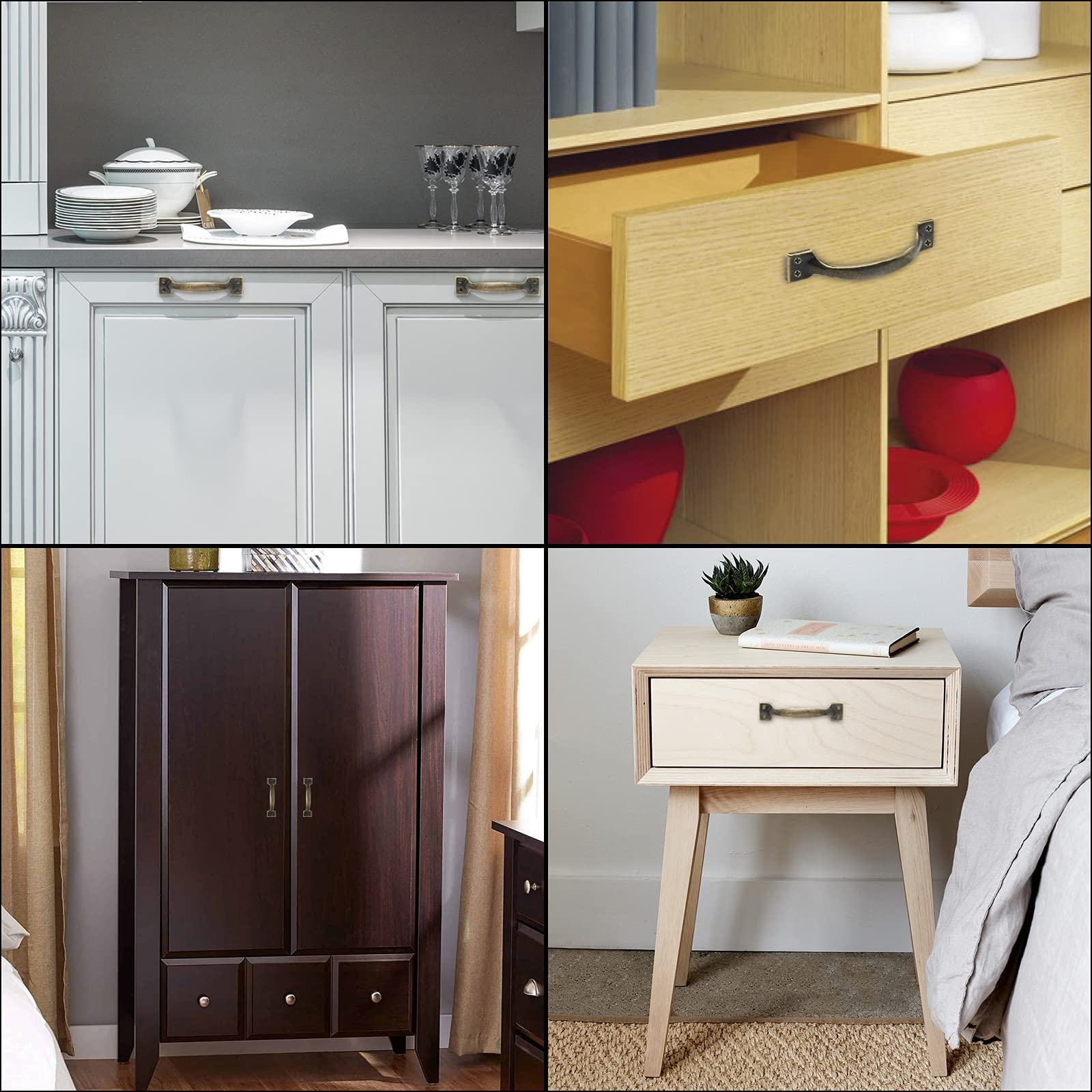 4Pcs Bronze Cabinet Handles - Vintage Drawer Pulls for Kitchen & Closet