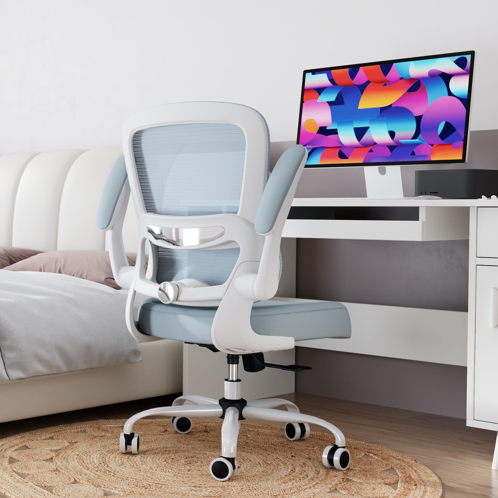 Ergonomic Office Chair with Adjustable Lumbar Support - Breathable Mesh Computer Desk Chair for Home & Executive Office - Comfortable Task Chair with Adjustable Height (Blue) - Perfect for Long Work Hours & Remote Work Setup