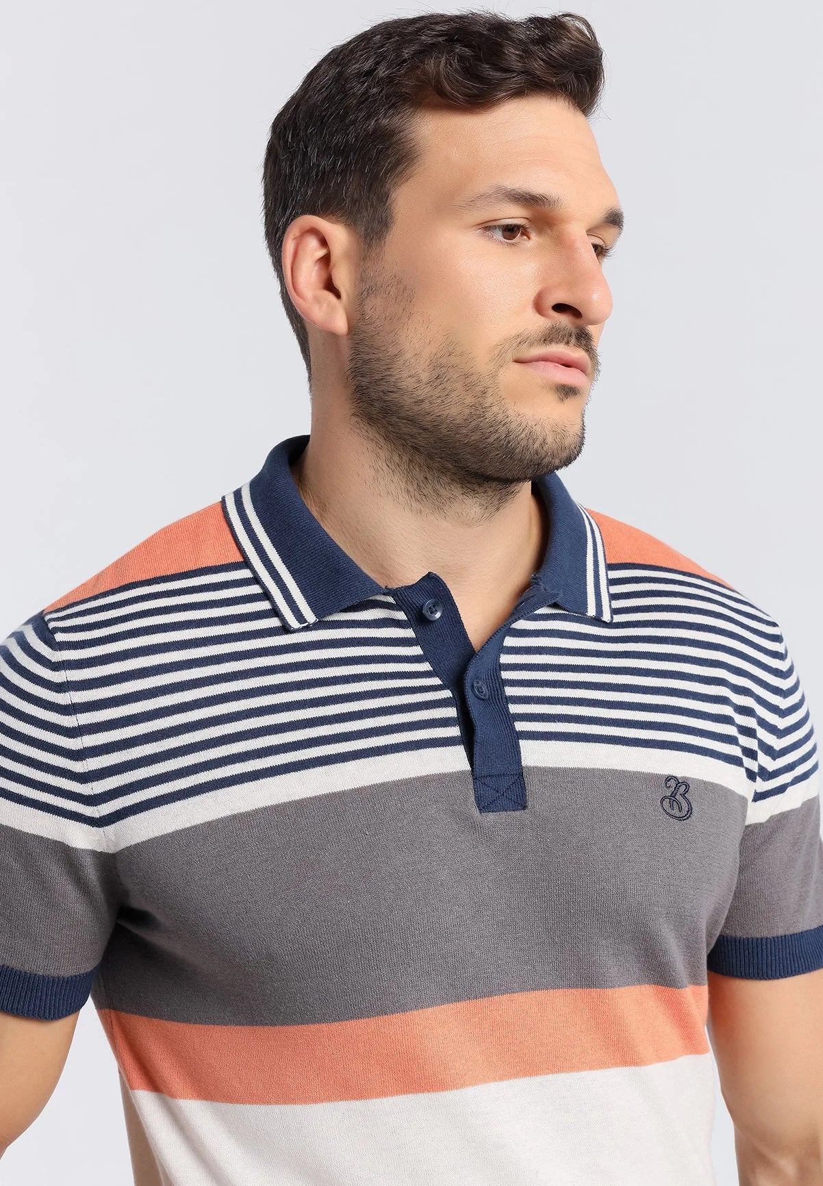 Bendorff Men's Striped Cotton Polo Shirt - Comfortable Casual Short Sleeve Button Down Shirt for Golf, Work & Everyday Wear