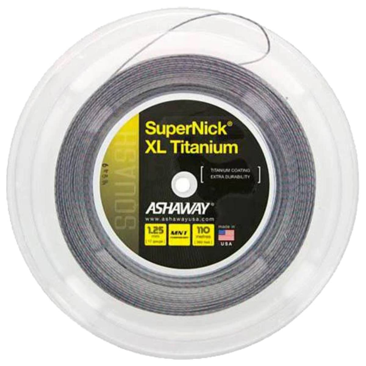 Ashaway SuperNick XL Ti 17 Squash String Reel - High Performance Badminton & Tennis String (Silver/Red/Blue) | Durable Synthetic Gut for Competitive Play & Training Sessions