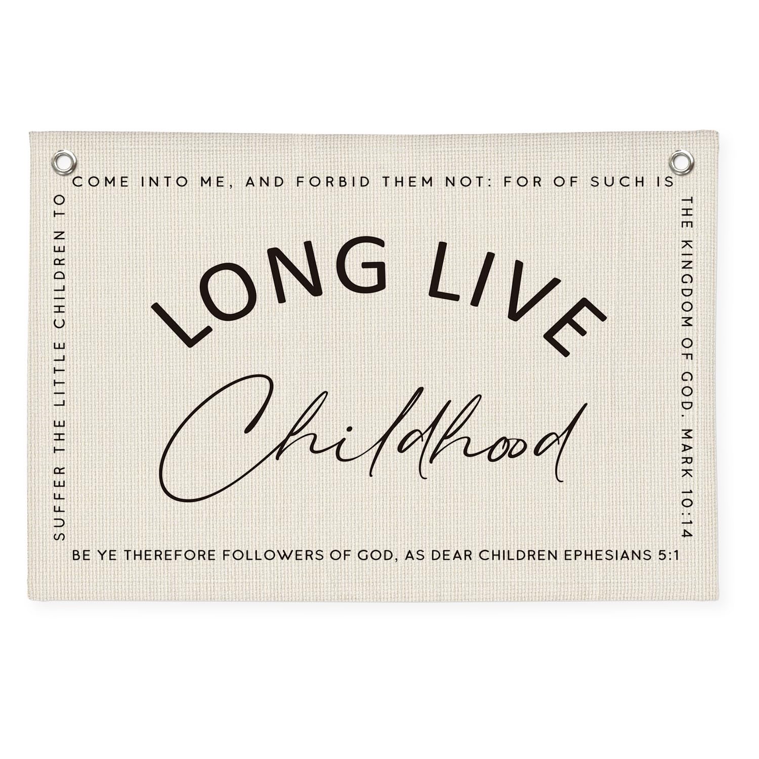 Long Live Childhood Banner - Bible Verse Nursery Decor, Canvas Wall Hanging for Toddler & Kids Room - 30x20 Inch Beige Playroom Decor - Perfect for Baby Showers, Nursery Themes & Christian Home Decor