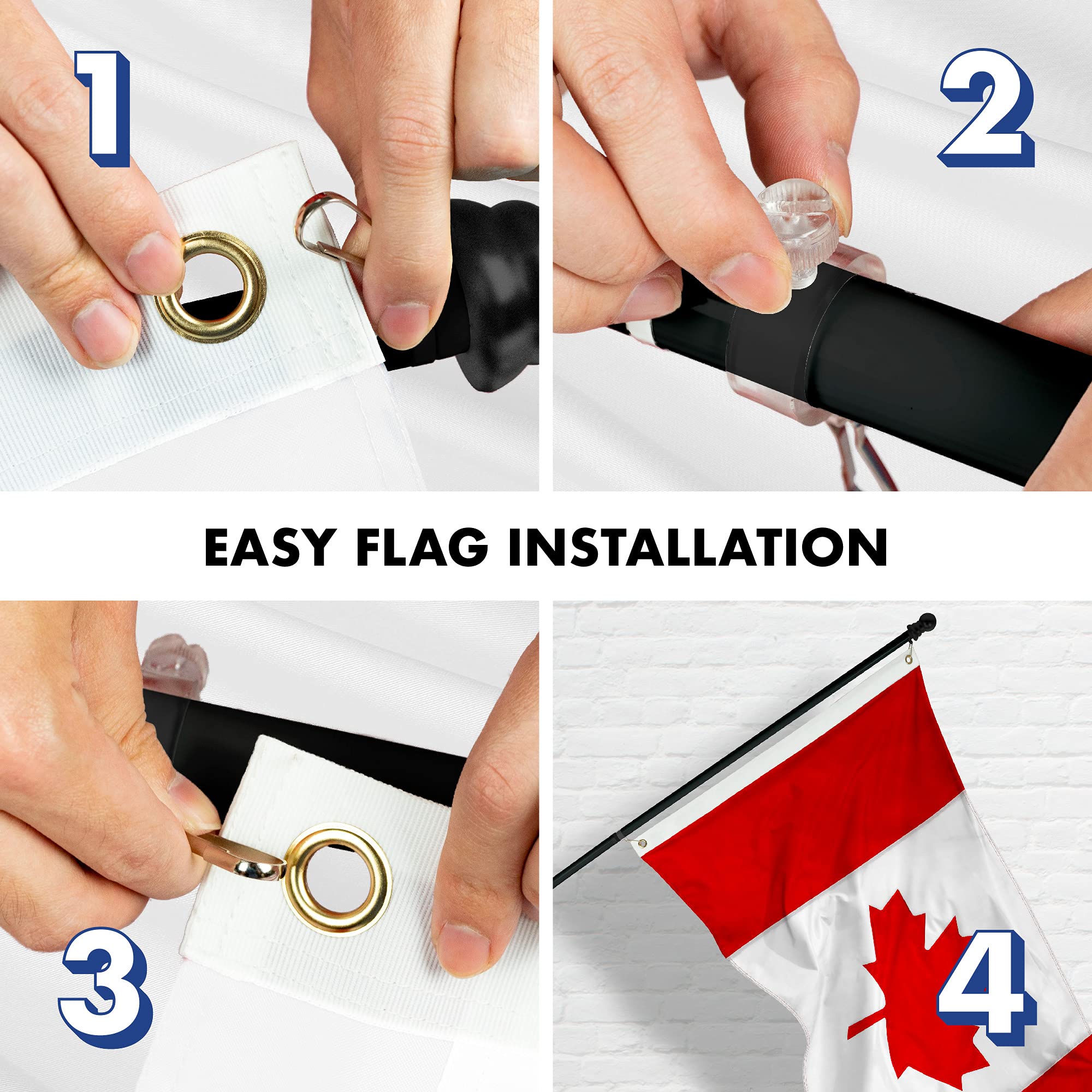 5 Feet Spinning Flagpole with 2x3 ft Double Sided Embroidered Canada Flag - Heavy Duty Aluminum Pole with Brass Grommets (Black) - Perfect for Outdoor, Garden, and Patriotic Displays