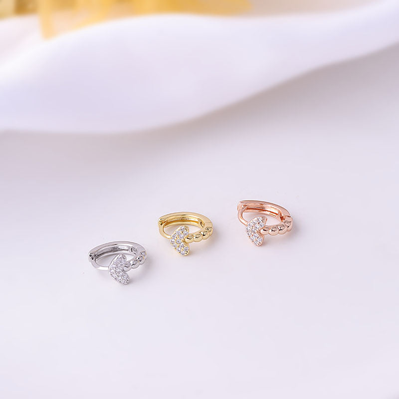18K Rose Gold Swallow Heart Tiny Cartilage Hoop Earrings for Women - Dainty Minimalist Stud Earrings for Helix, Tragus, or Lobe Piercing - Perfect for Everyday Wear, Date Night & Gifts